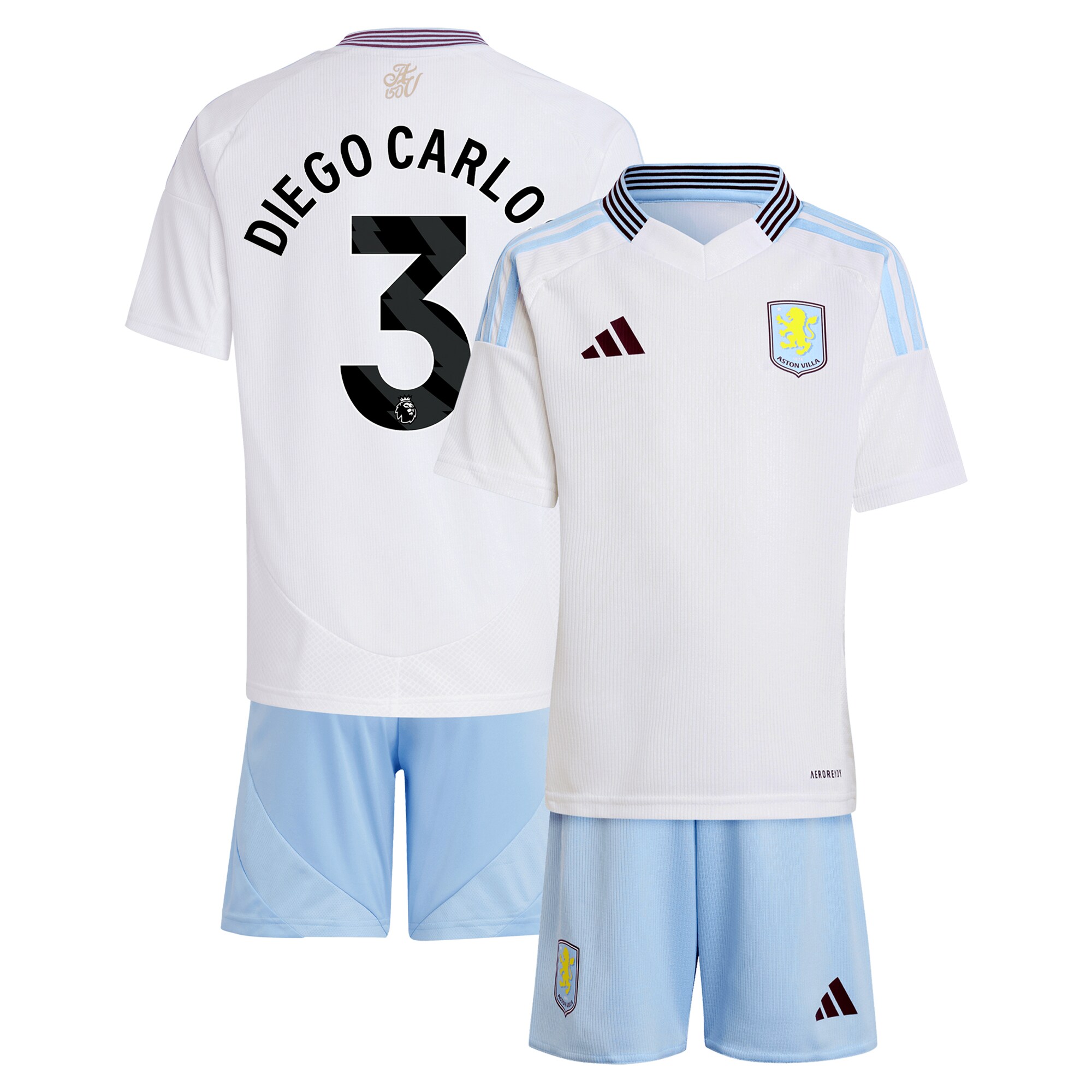 aston villa adidas away mini kit 2024-25 with diego carlos 3 printing Collection | Official Aston Villa FC Gear Online