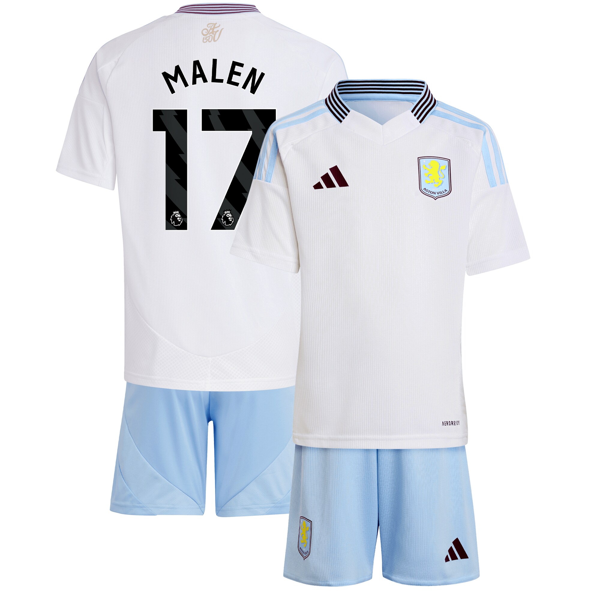 aston villa adidas away mini kit 2024-25 with malen 17 printing Collection | Official Aston Villa FC Gear Online