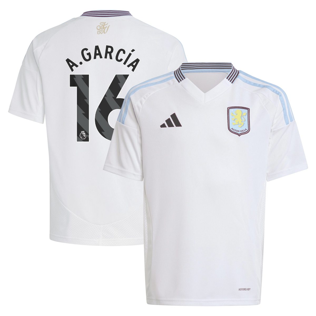 aston villa adidas away shirt 2024-25 – kids with a.garcía 16 printing Collection | Official Aston Villa FC Gear Online