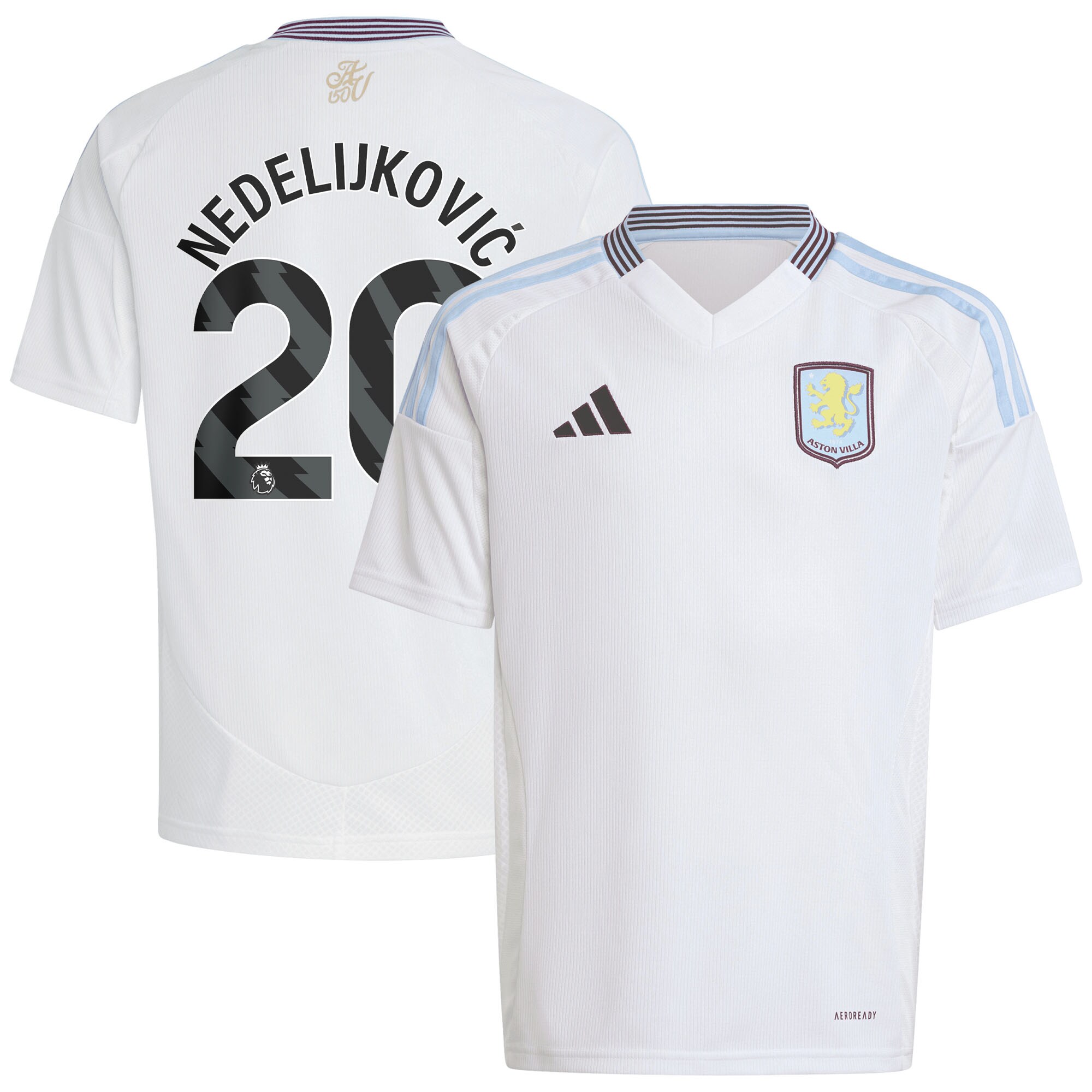 aston villa adidas away shirt 2024-25 – kids with nedeljković 20 printing Collection | Official Aston Villa FC Gear Online