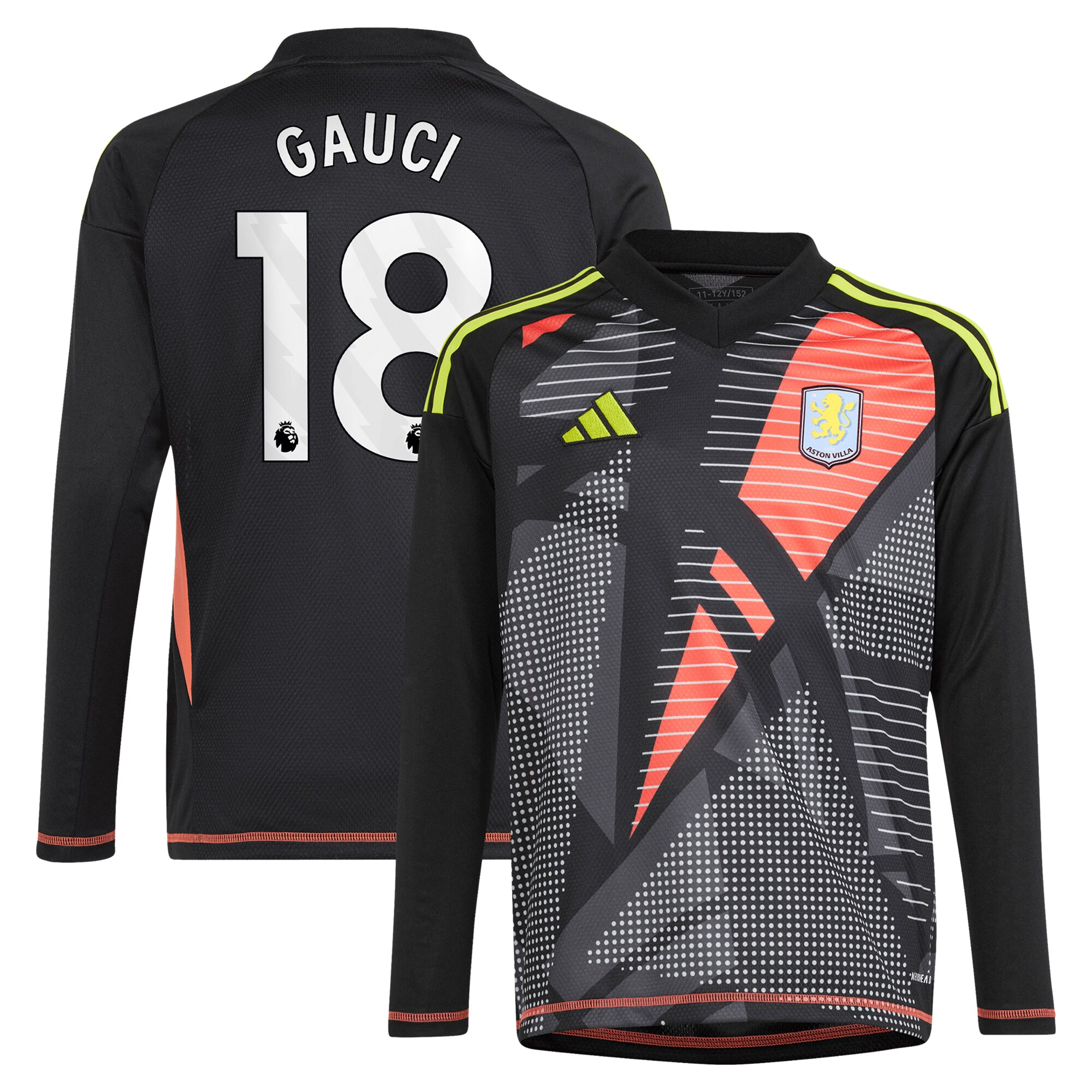 aston villa adidas goalkeeper shirt 2024-25 – long sleeve – kids with gauci 18 printing – 202029323 Collection | Official Aston Villa FC Gear Online