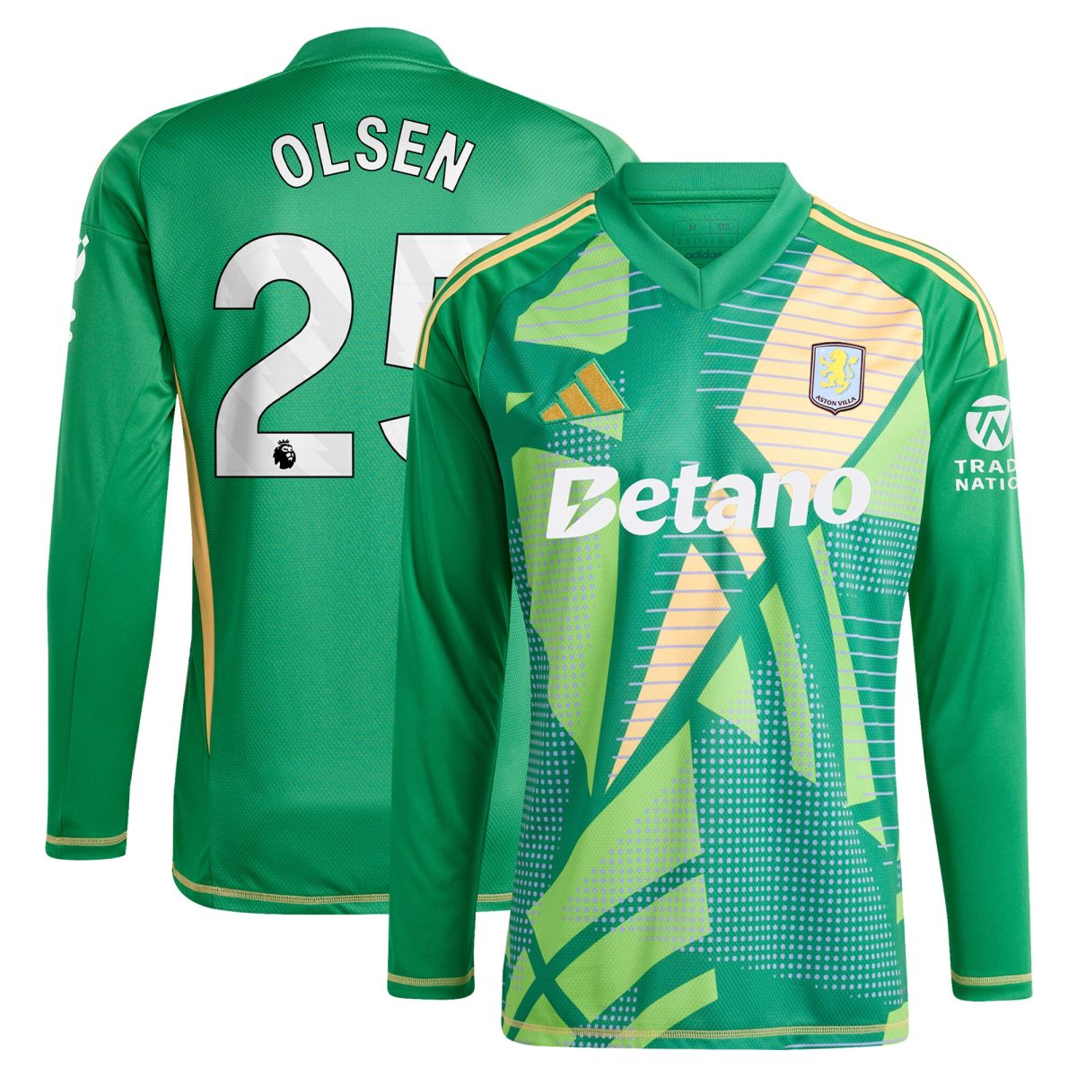 aston villa adidas goalkeeper shirt 2024-25 – long sleeve with olsen 25 printing Collection | Official Aston Villa FC Gear Online