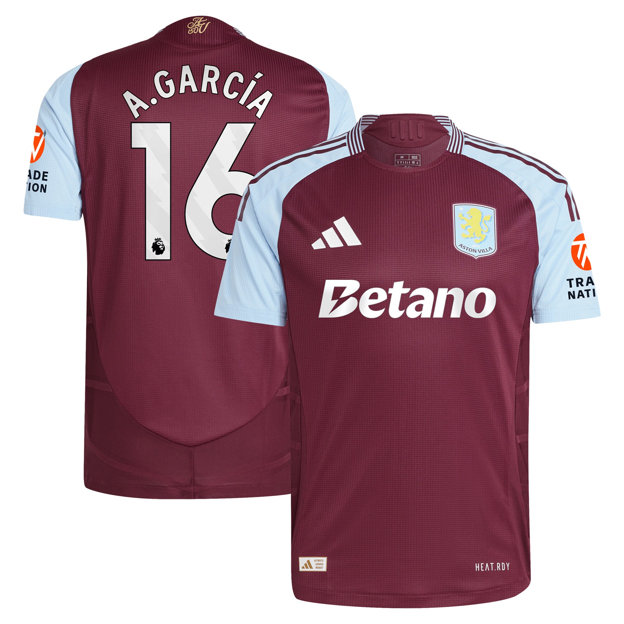 aston villa adidas home authentic shirt 2024-25 with a.garcía 16 printing Collection | Official Aston Villa FC Gear Online