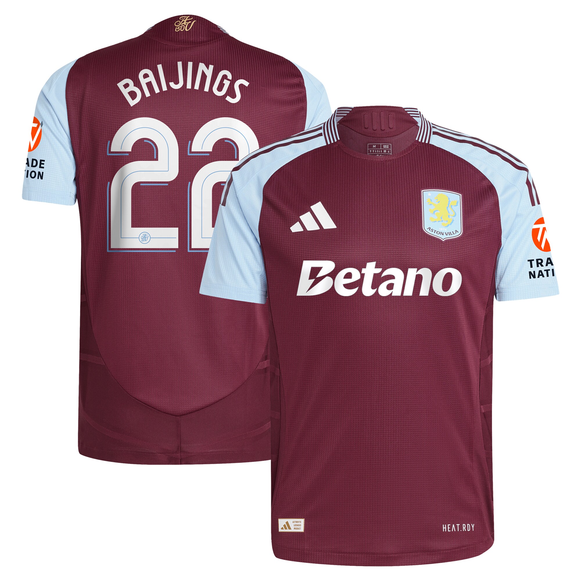 aston villa adidas home authentic shirt 2024-25 with baijings 22 cup printing Collection | Official Aston Villa FC Gear Online