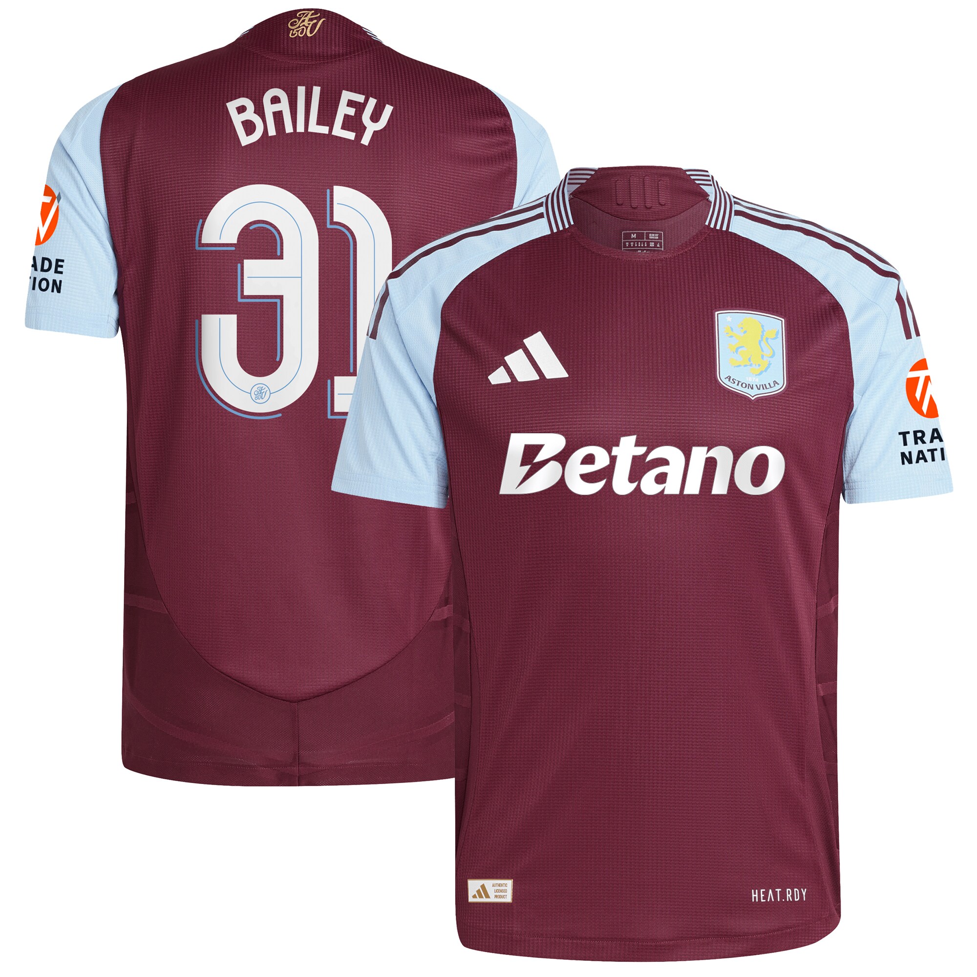 aston villa adidas home authentic shirt 2024-25 with bailey 31 cup printing Collection | Official Aston Villa FC Gear Online