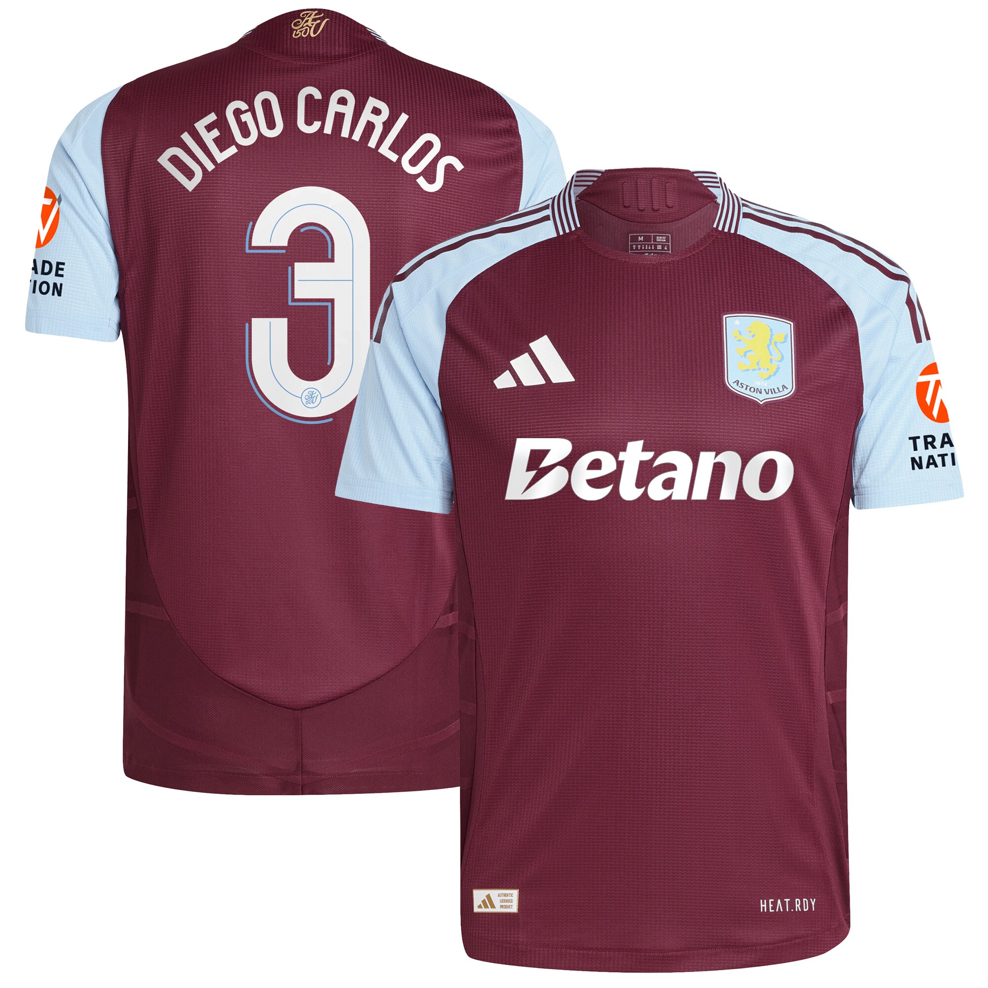 aston villa adidas home authentic shirt 2024-25 with diego carlos 3 cup printing Collection | Official Aston Villa FC Gear Online