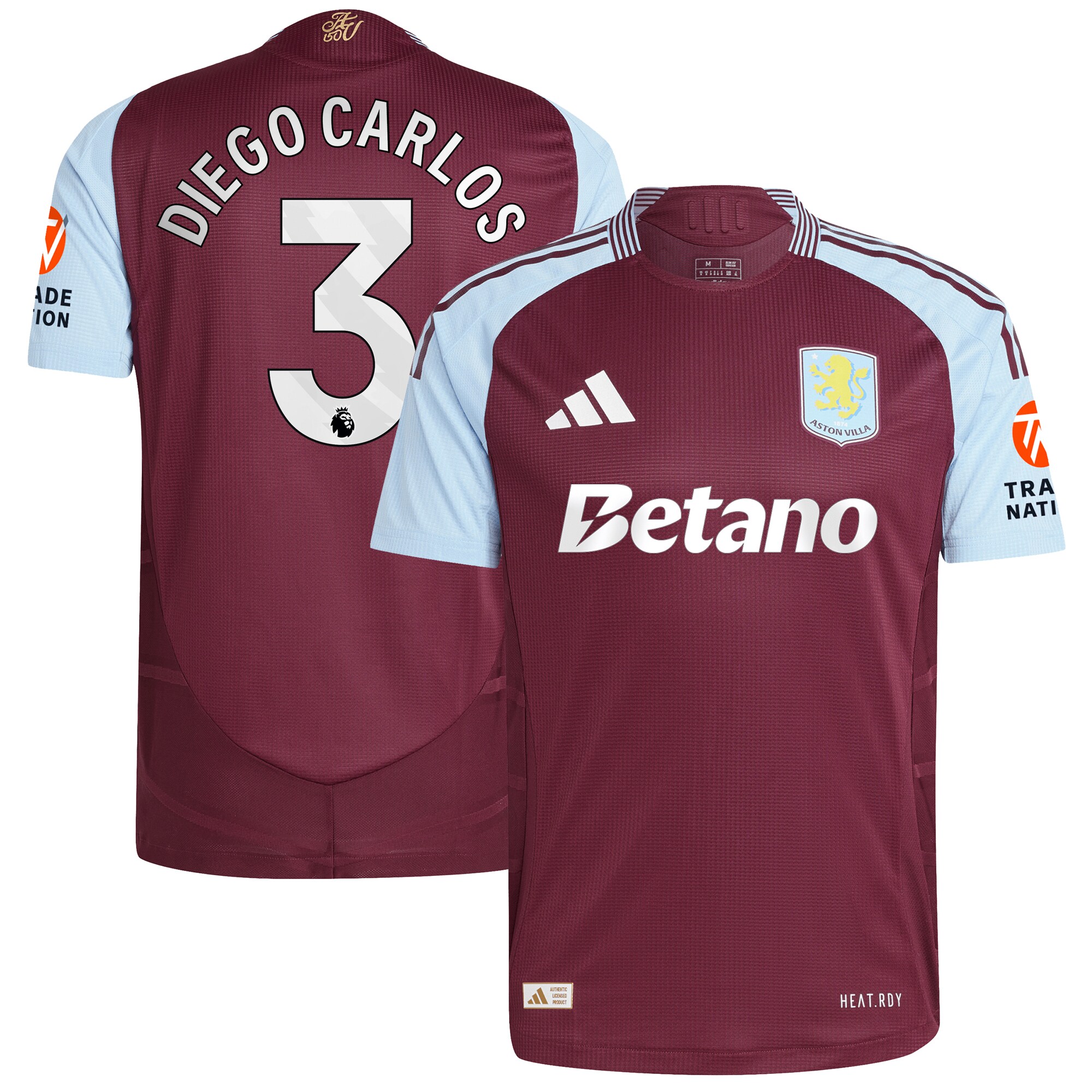 aston villa adidas home authentic shirt 2024-25 with diego carlos 3 printing Collection | Official Aston Villa FC Gear Online