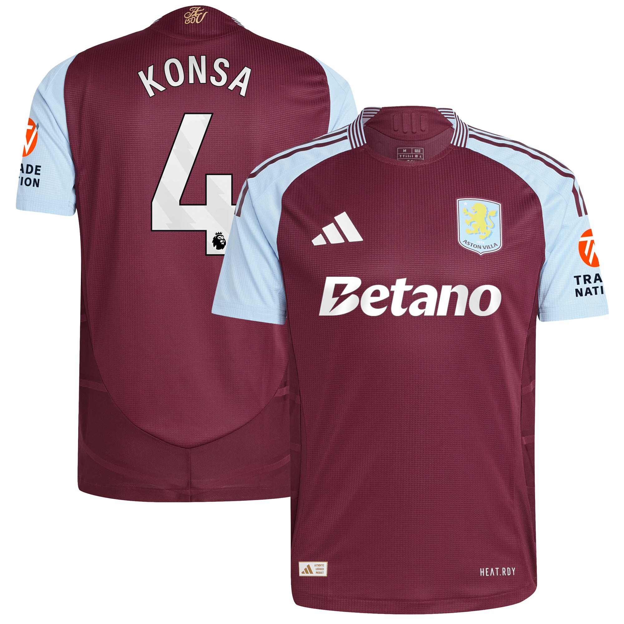 aston villa adidas home authentic shirt 2024-25 with konsa 4 printing Collection | Official Aston Villa FC Gear Online