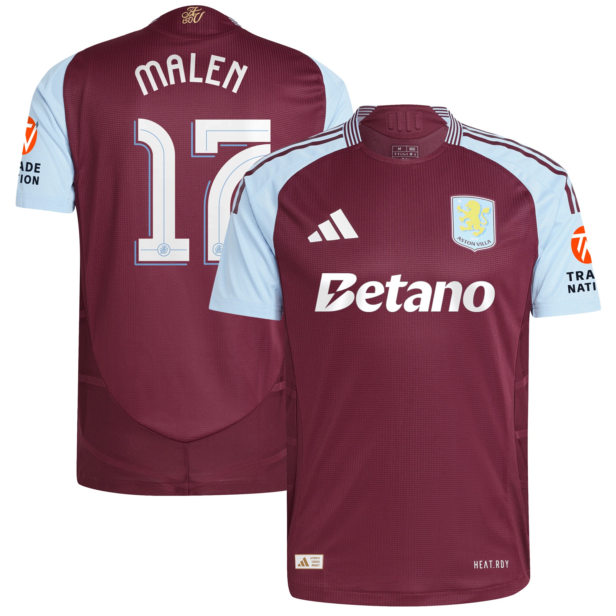 aston villa adidas home authentic shirt 2024-25 with malen 17 cup printing Collection | Official Aston Villa FC Gear Online