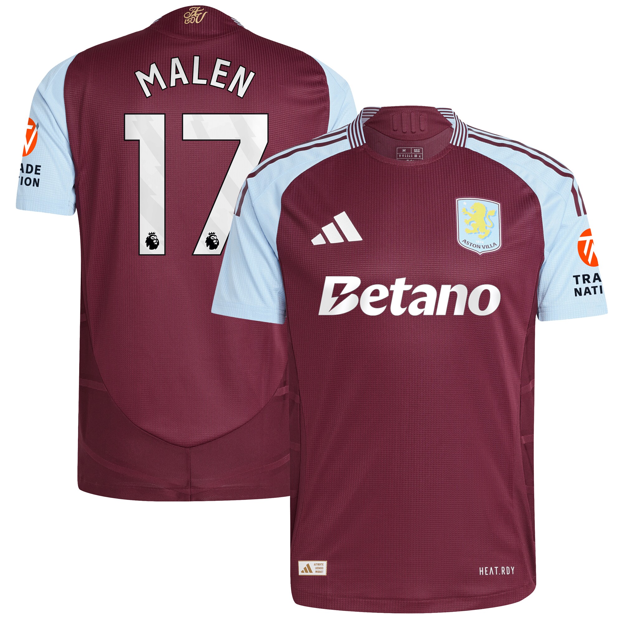 aston villa adidas home authentic shirt 2024-25 with malen 17 printing Collection | Official Aston Villa FC Gear Online