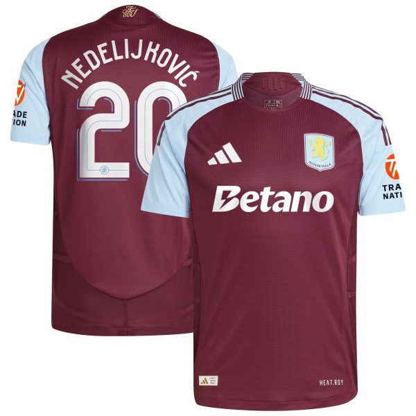 aston villa adidas home authentic shirt 2024-25 with nedeljković 20 cup printing Collection | Official Aston Villa FC Gear Online