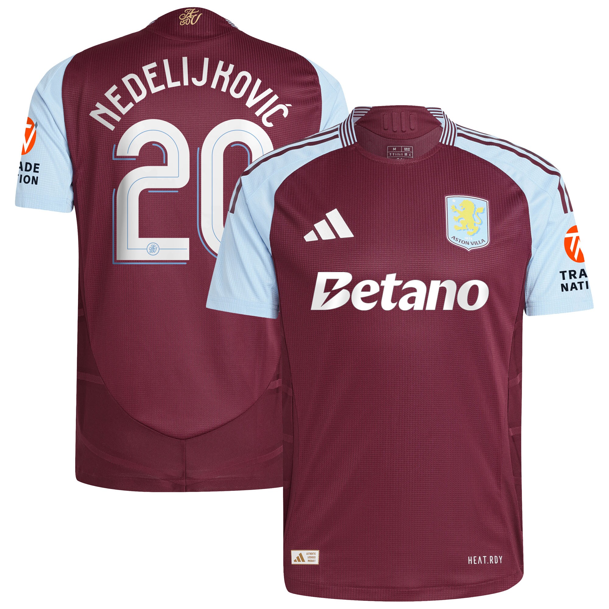 aston villa adidas home authentic shirt 2024-25 with nedeljković 20 cup printing Collection | Official Aston Villa FC Gear Online