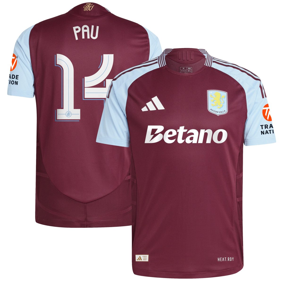 aston villa adidas home authentic shirt 2024-25 with pau 14 cup printing Collection | Official Aston Villa FC Gear Online