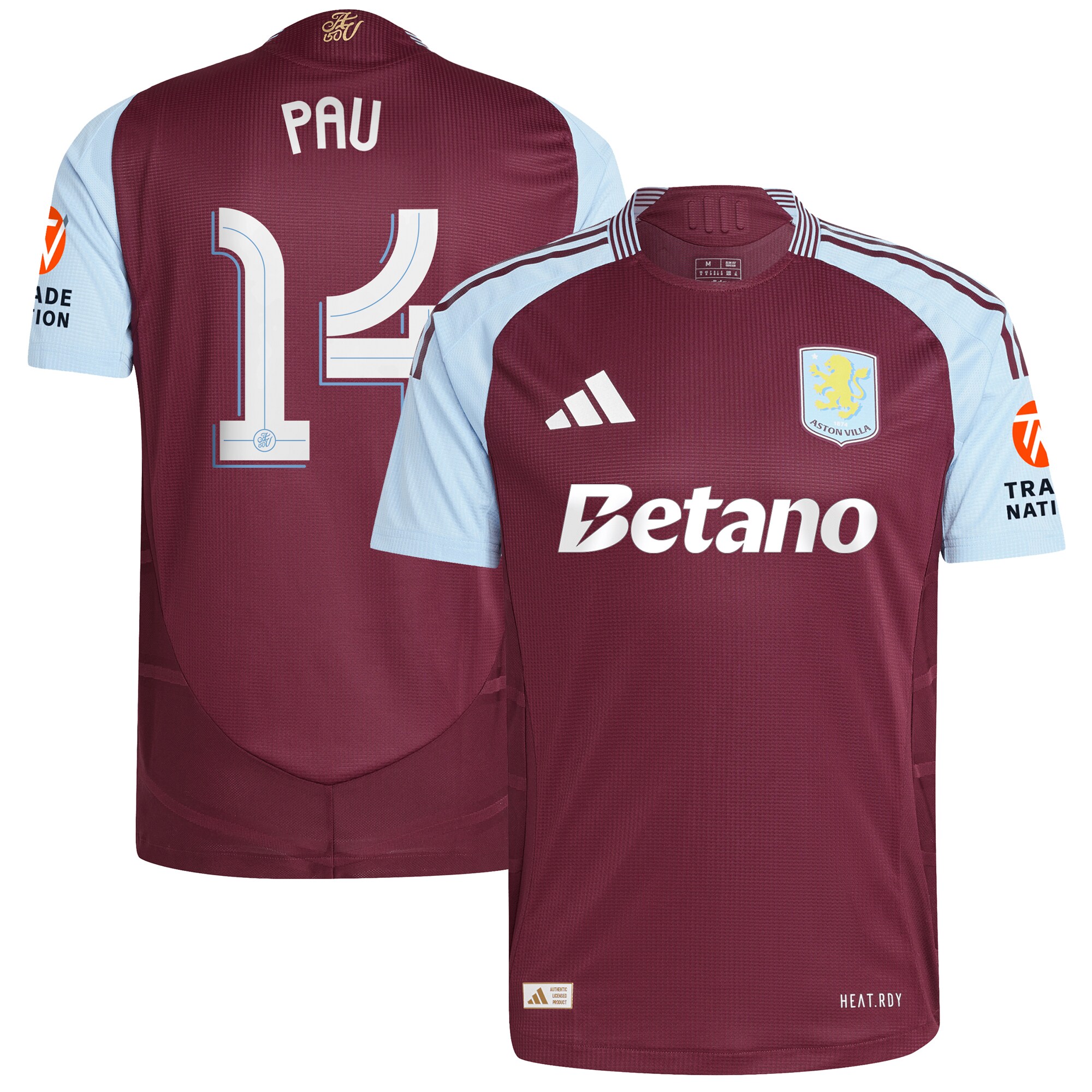 aston villa adidas home authentic shirt 2024-25 with pau 14 cup printing Collection | Official Aston Villa FC Gear Online