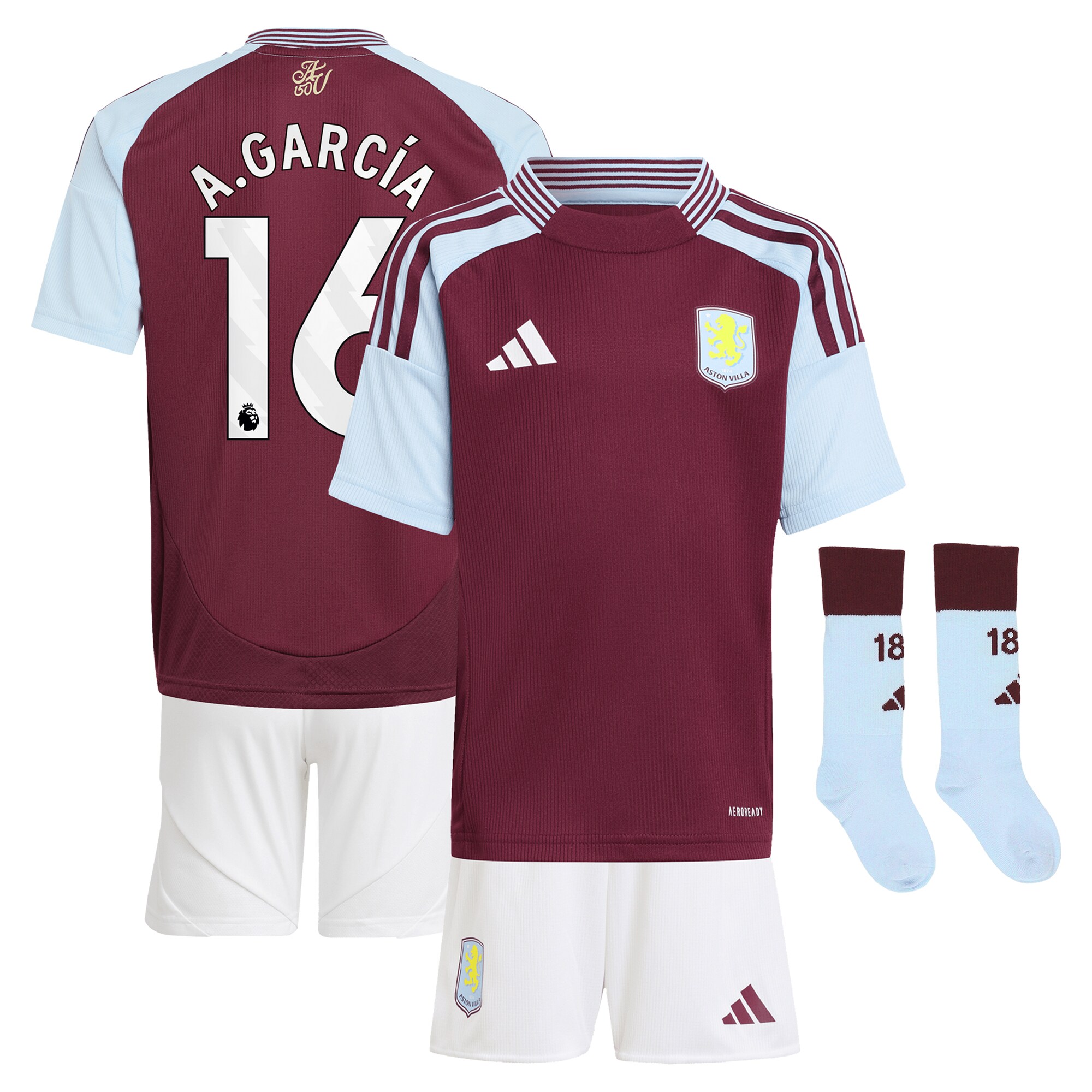 aston villa adidas home mini kit 2024-25 with a.garcía 16 printing Collection | Official Aston Villa FC Gear Online