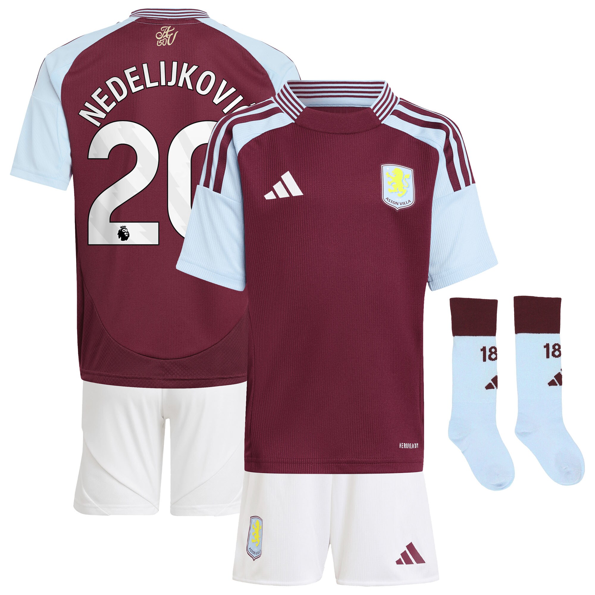 aston villa adidas home mini kit 2024-25 with nedeljković 20 printing Collection | Official Aston Villa FC Gear Online