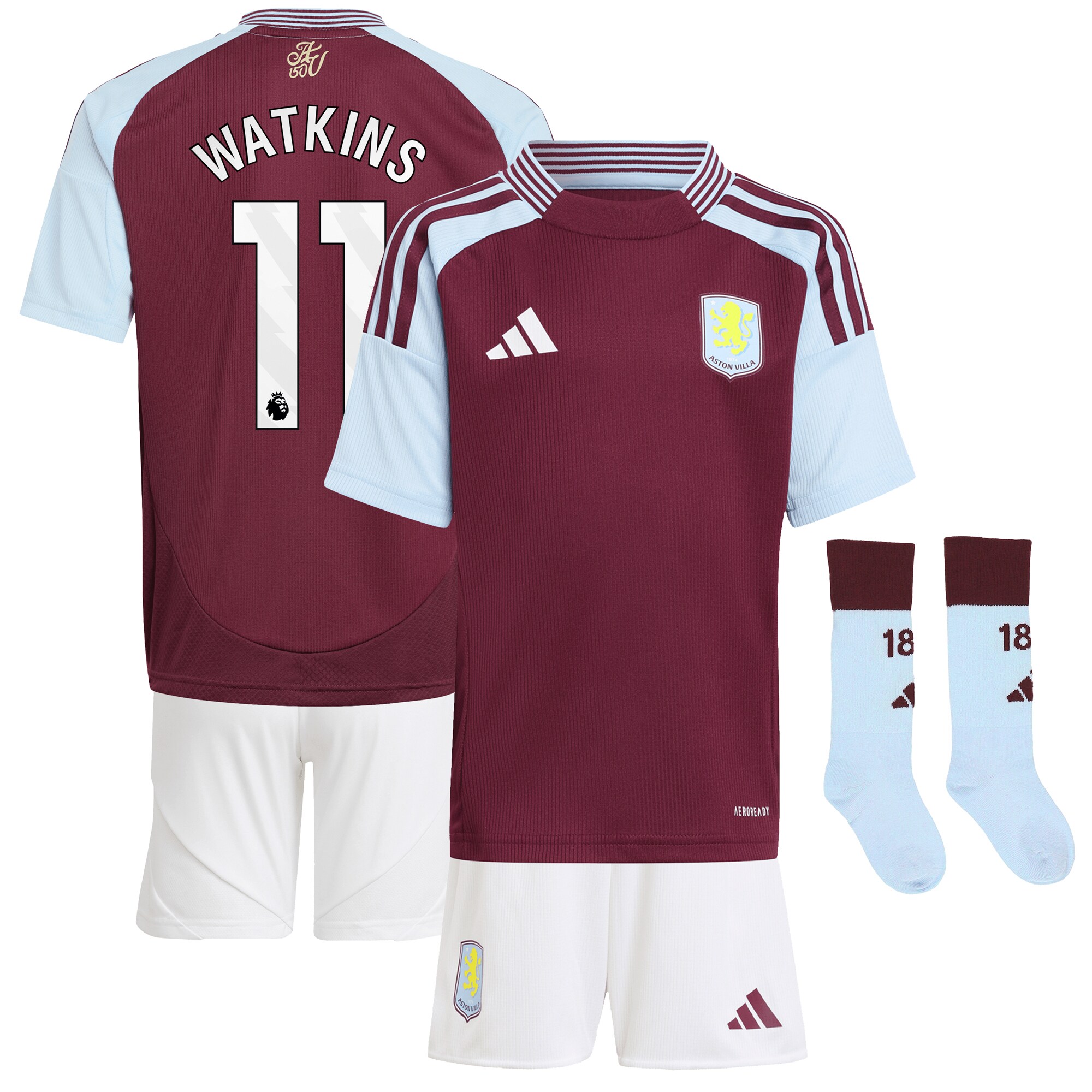 aston villa adidas home mini kit 2024-25 with watkins 11 printing Collection | Official Aston Villa FC Gear Online