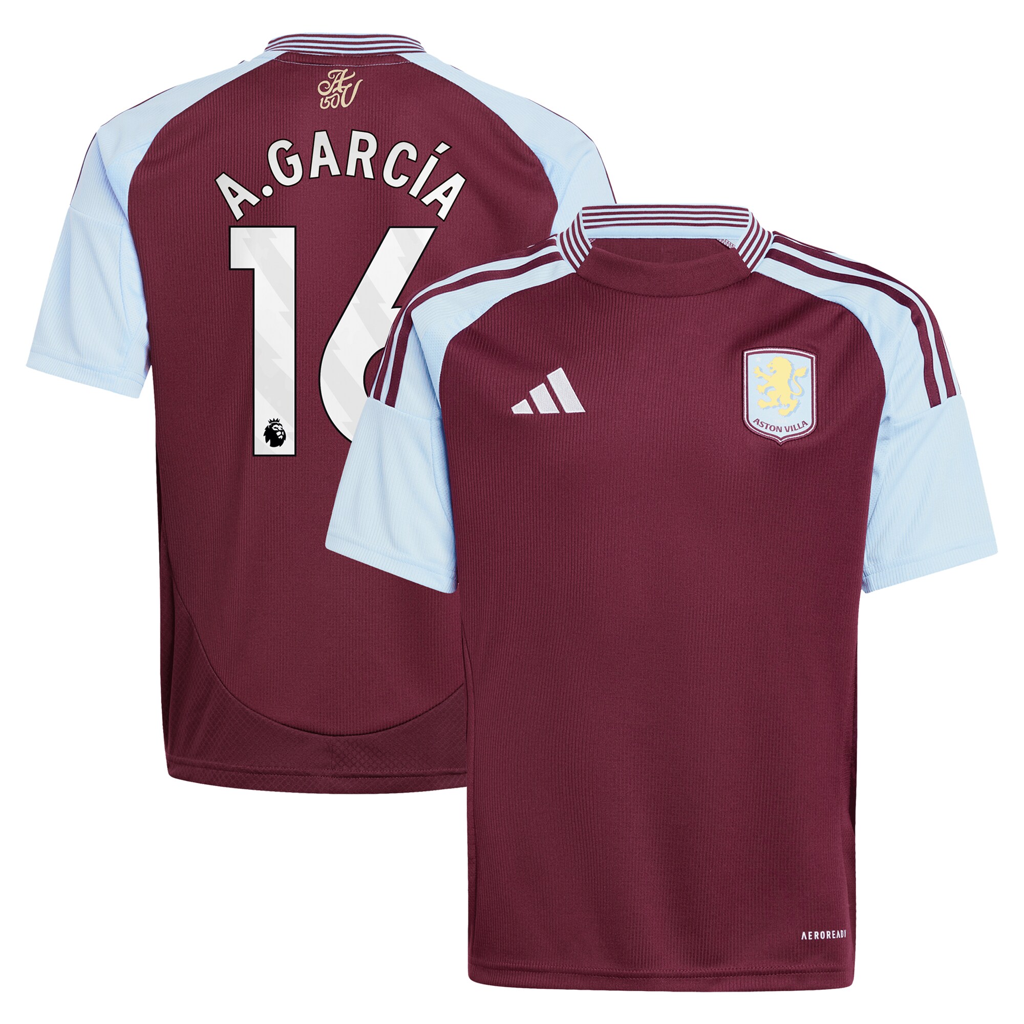 aston villa adidas home shirt 2024-25 – kids with a.garcía 16 printing Collection | Official Aston Villa FC Gear Online