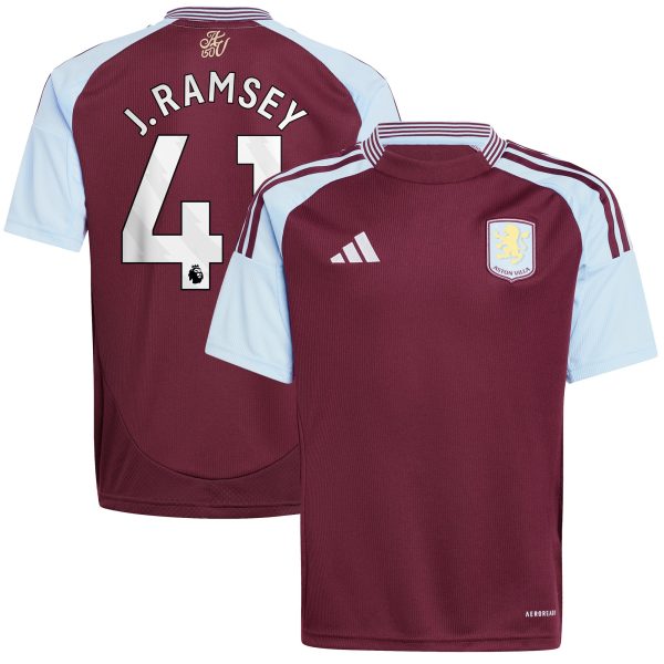 aston villa adidas home shirt 2024-25 – kids with j. ramsey 41 printing Collection | Official Aston Villa FC Gear Online