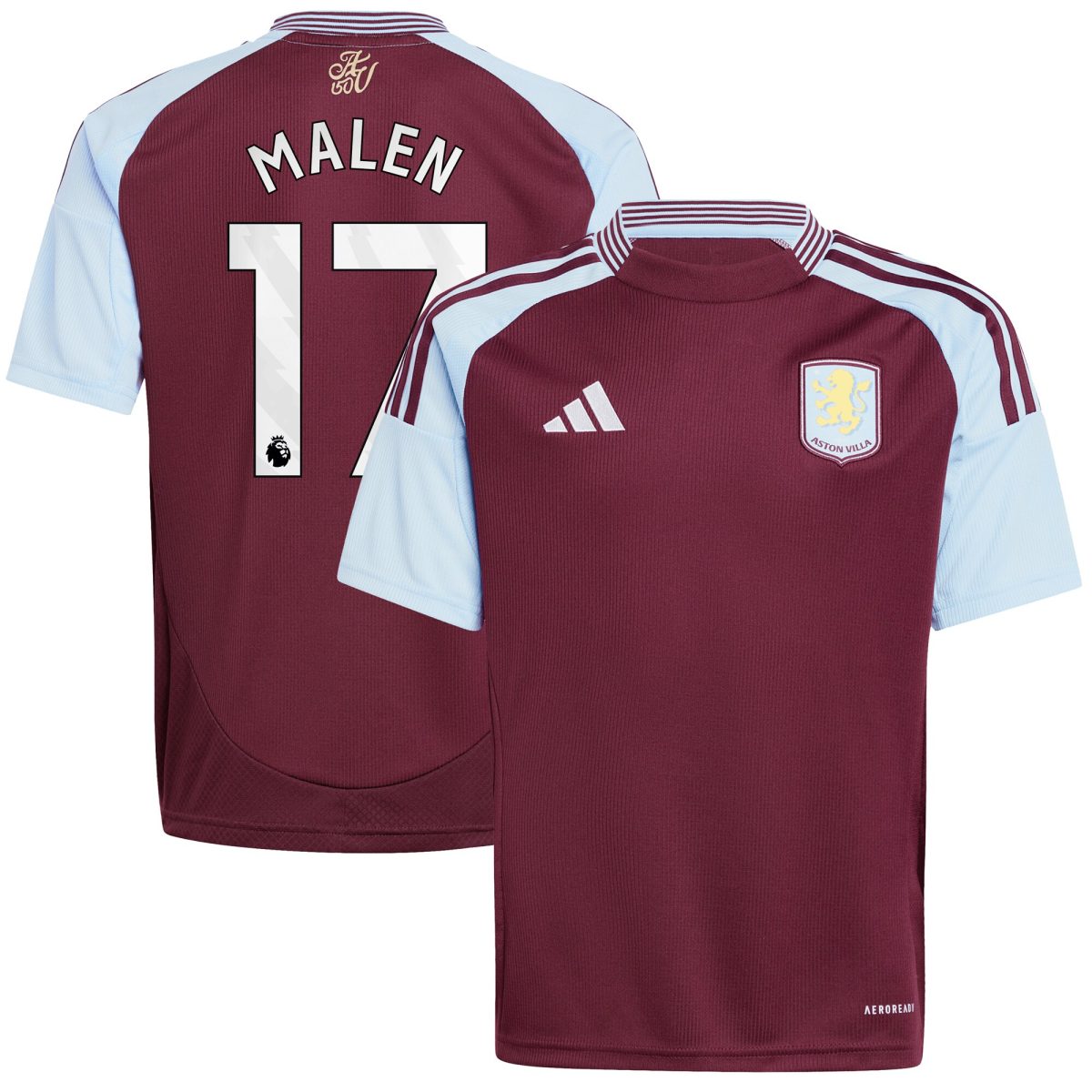 aston villa adidas home shirt 2024-25 – kids with malen 17 printing Collection | Official Aston Villa FC Gear Online