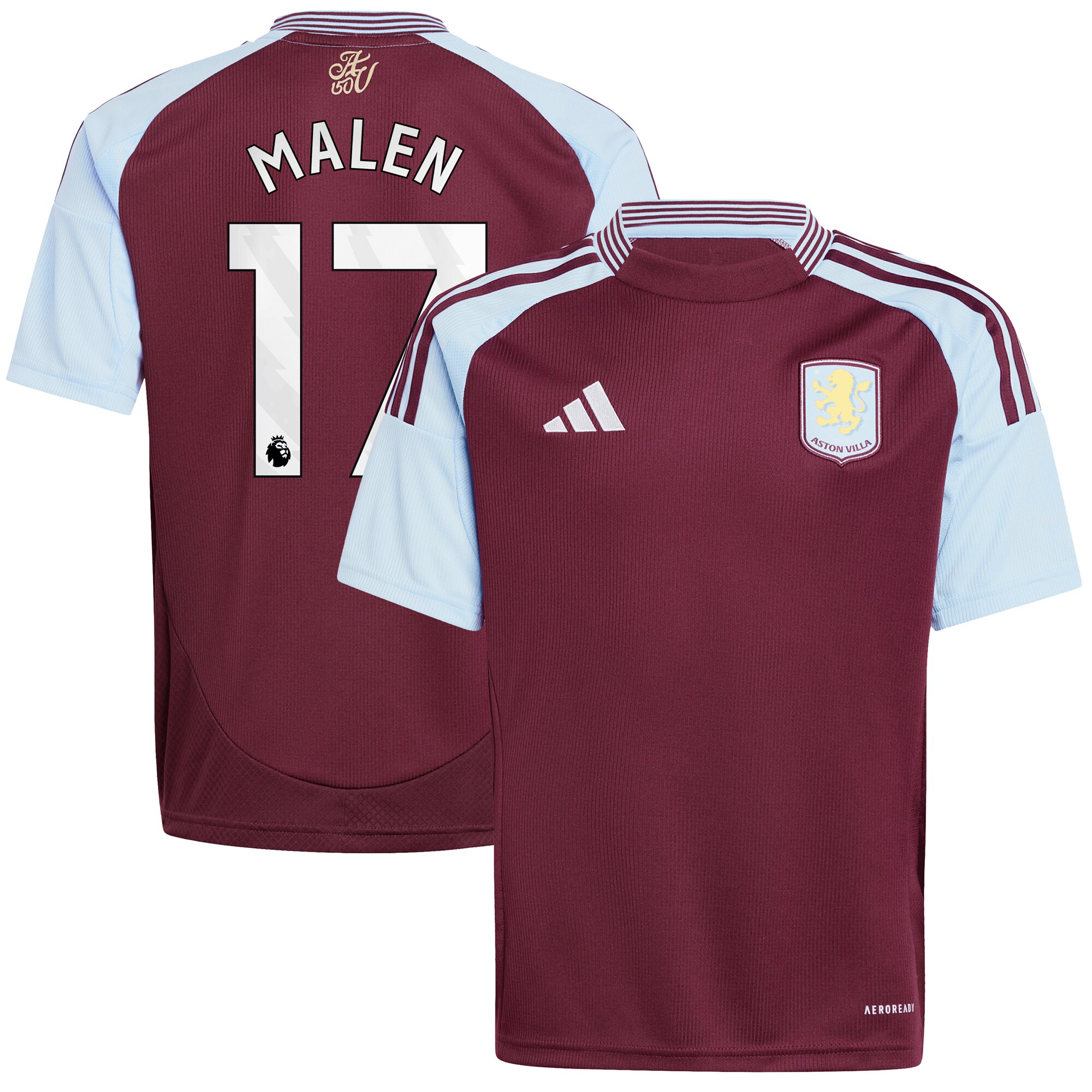 aston villa adidas home shirt 2024-25 – kids with malen 17 printing Collection | Official Aston Villa FC Gear Online