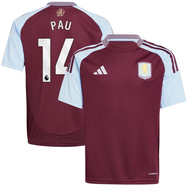 aston villa adidas home shirt 2024-25 – kids with pau 14 printing Collection | Official Aston Villa FC Gear Online