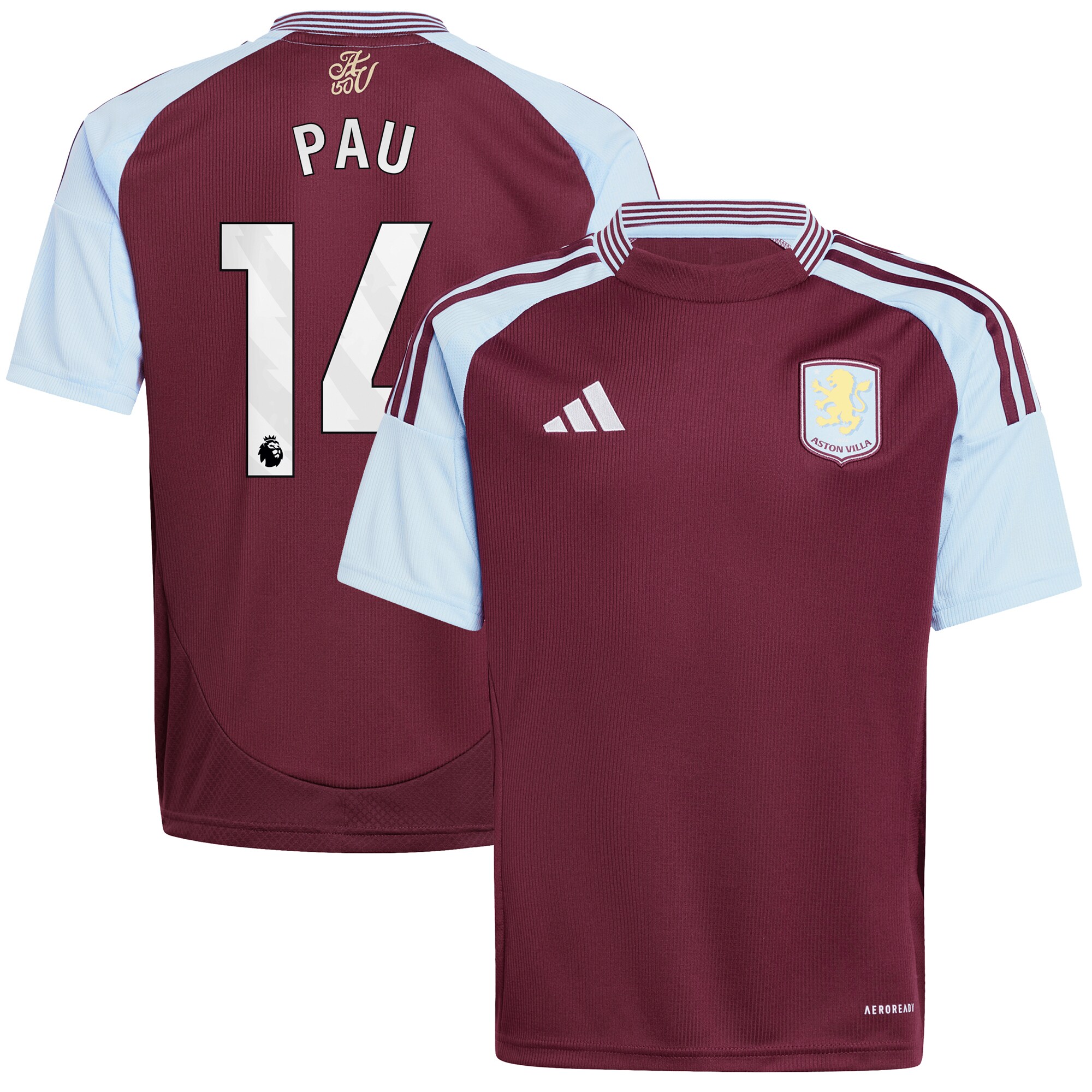 aston villa adidas home shirt 2024-25 – kids with pau 14 printing Collection | Official Aston Villa FC Gear Online