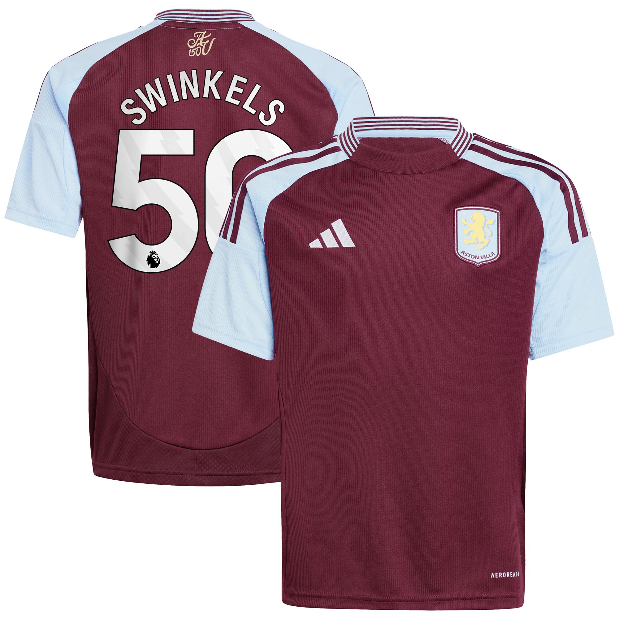 aston villa adidas home shirt 2024-25 – kids with swinkels 50 printing Collection | Official Aston Villa FC Gear Online