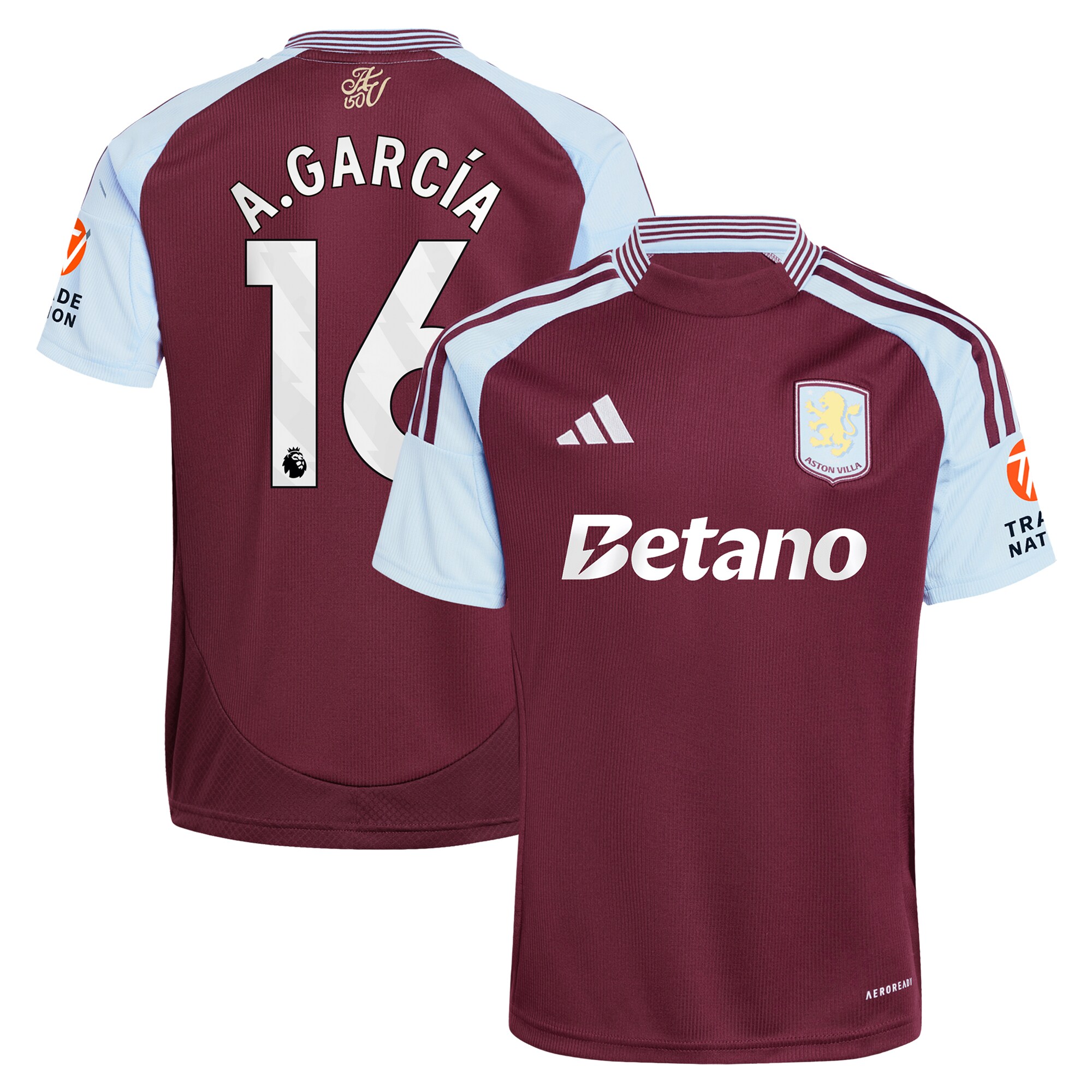 aston villa adidas home shirt 2024-25 with a.garcía 16 printing Collection | Official Aston Villa FC Gear Online