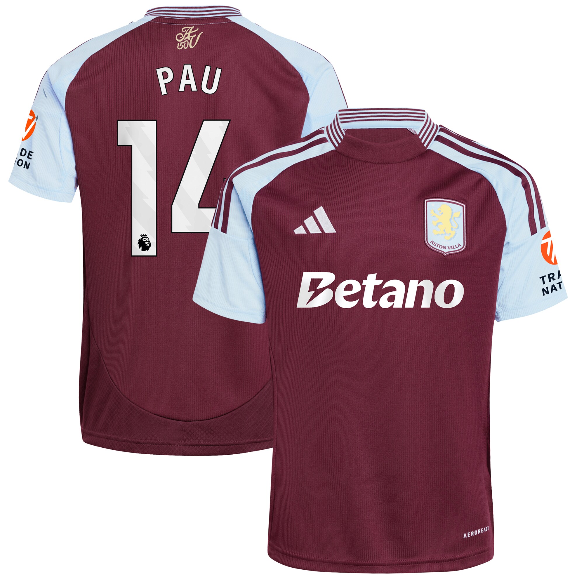 aston villa adidas home shirt 2024-25 with pau 14 printing Collection | Official Aston Villa FC Gear Online