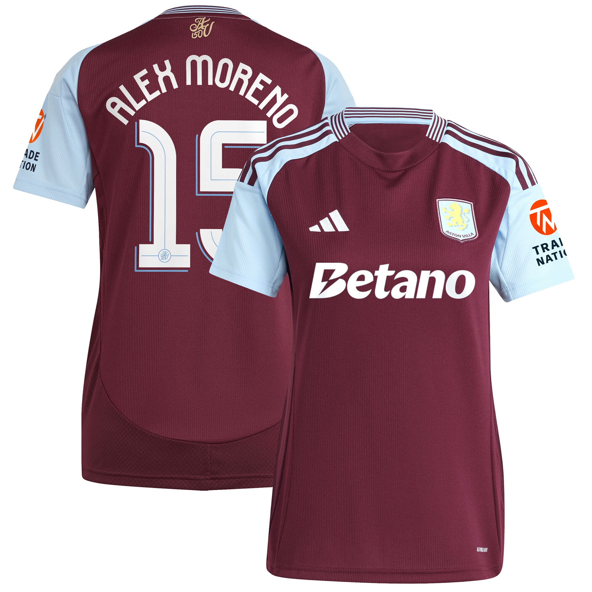 aston villa adidas home shirt 2024-25 – womens with alex moreno 15 cup printing Collection | Official Aston Villa FC Gear Online