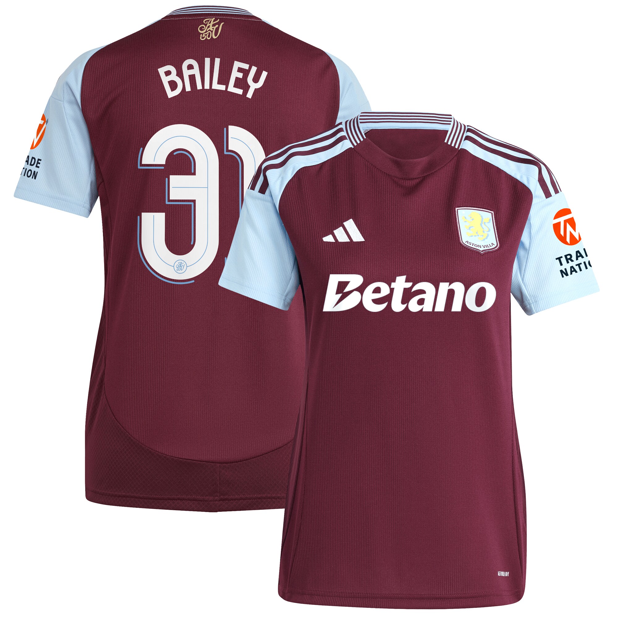 aston villa adidas home shirt 2024-25 – womens with bailey 31 cup printing Collection | Official Aston Villa FC Gear Online