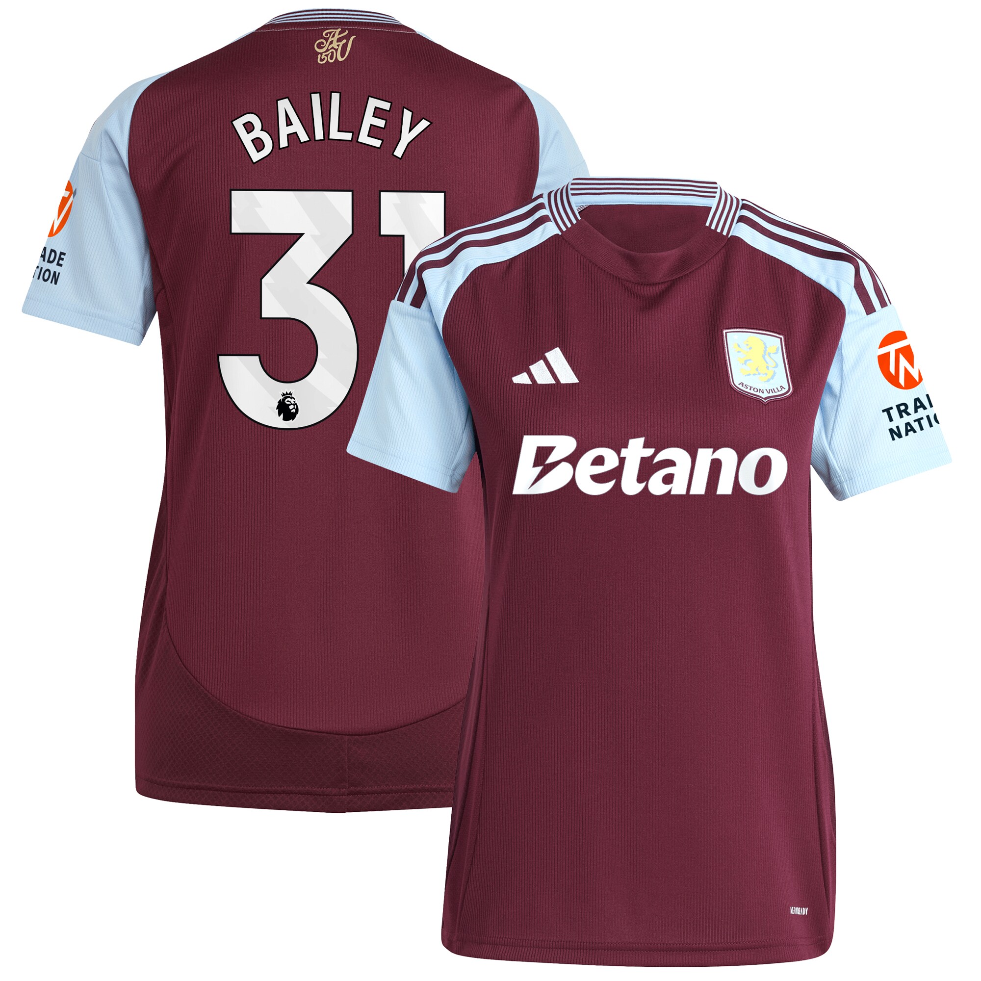 aston villa adidas home shirt 2024-25 – womens with bailey 31 printing Collection | Official Aston Villa FC Gear Online