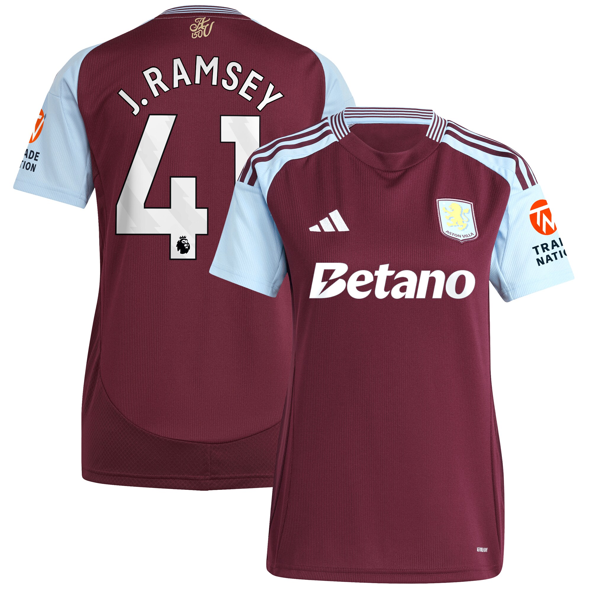aston villa adidas home shirt 2024-25 – womens with j. ramsey 41 printing Collection | Official Aston Villa FC Gear Online