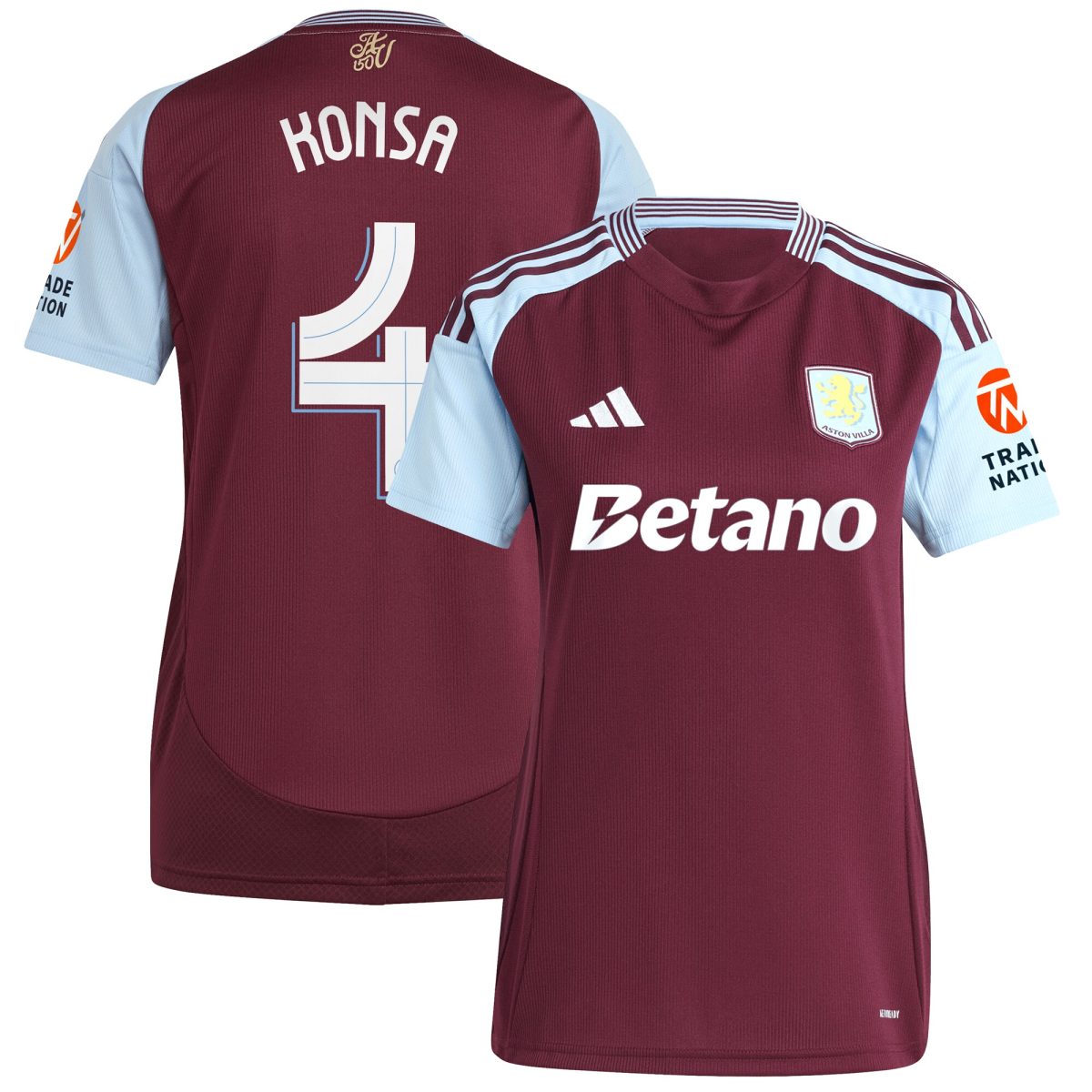 aston villa adidas home shirt 2024-25 – womens with konsa 4 cup printing Collection | Official Aston Villa FC Gear Online