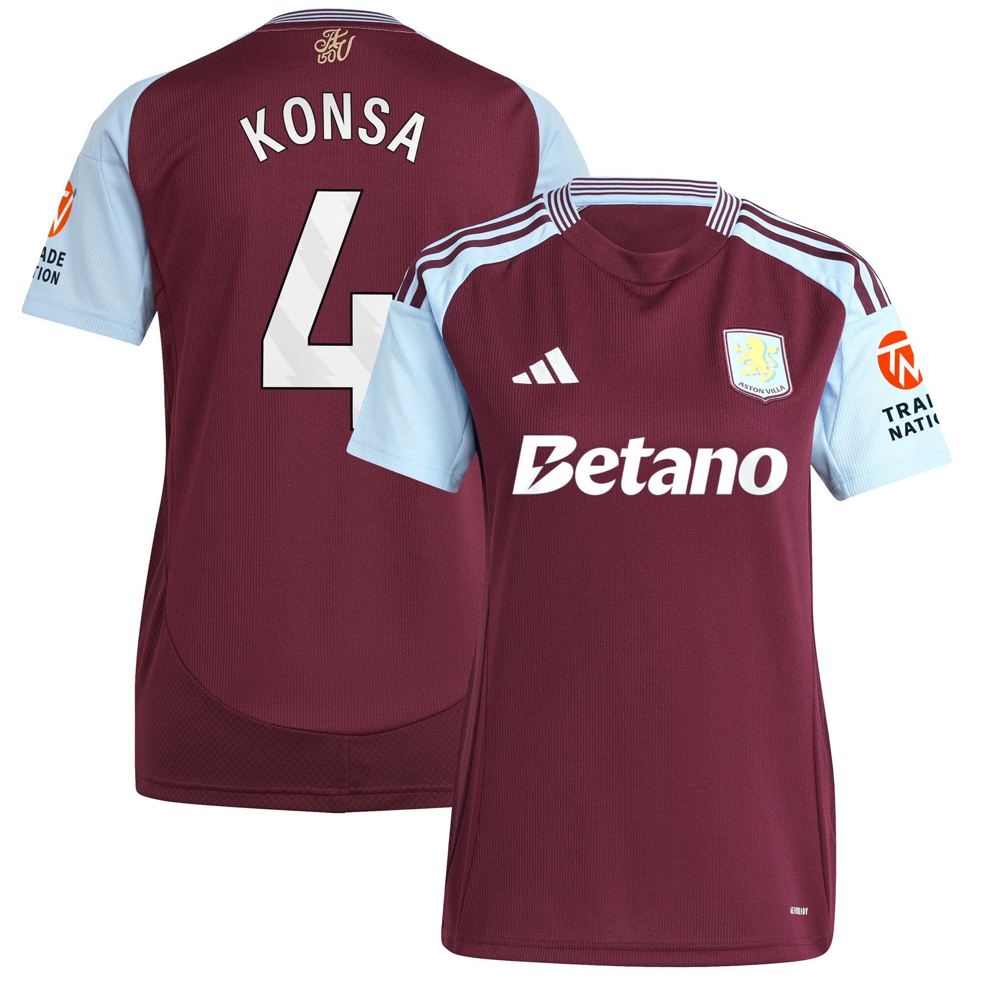 aston villa adidas home shirt 2024-25 – womens with konsa 4 printing Collection | Official Aston Villa FC Gear Online
