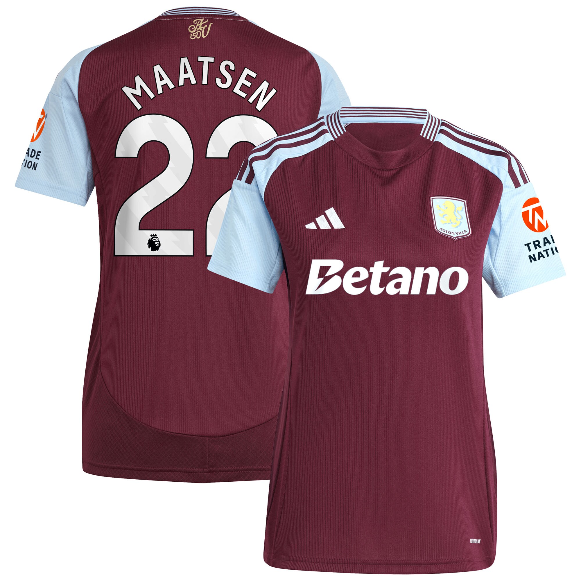 aston villa adidas home shirt 2024-25 – womens with maatsen 22 printing Collection | Official Aston Villa FC Gear Online