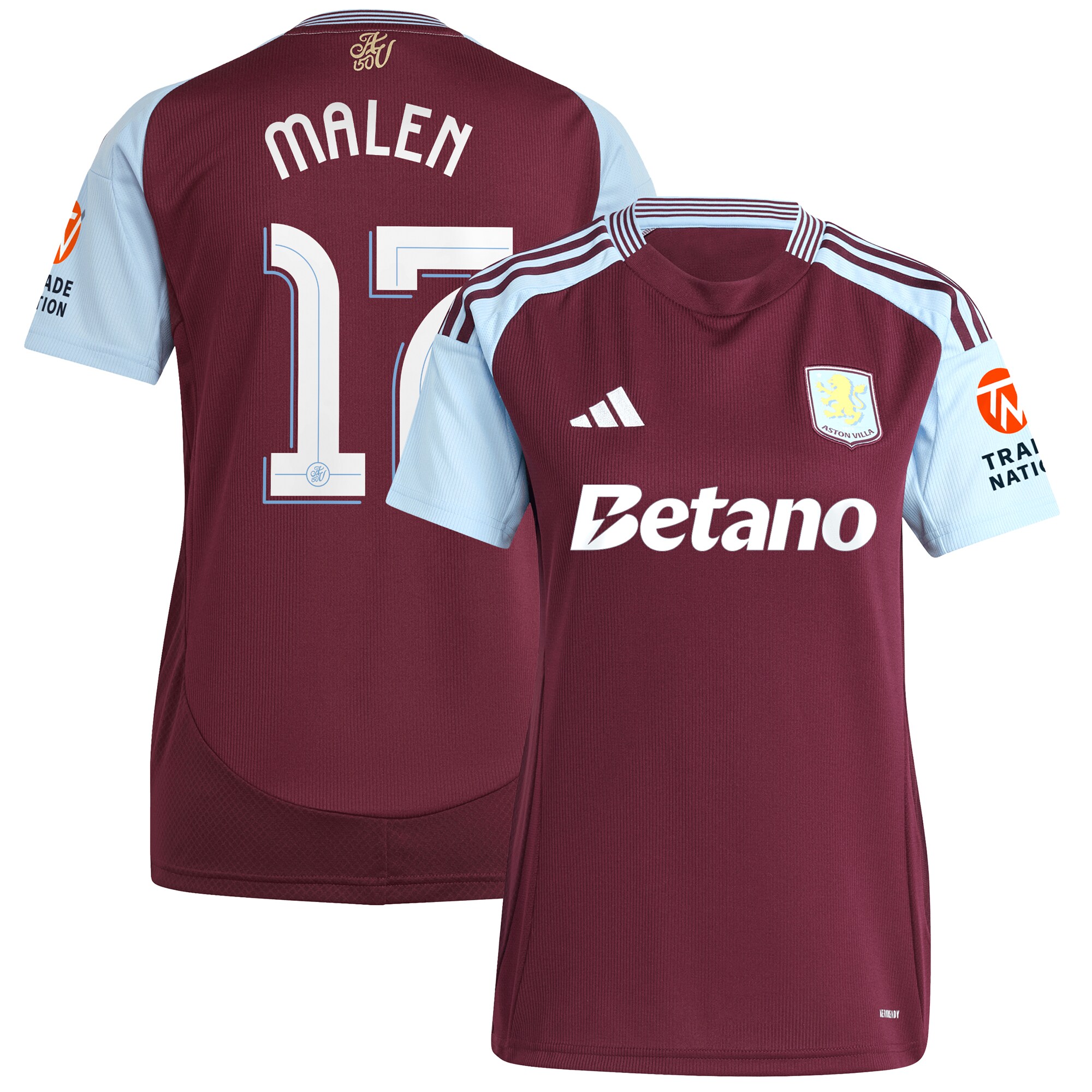aston villa adidas home shirt 2024-25 – womens with malen 17 cup printing Collection | Official Aston Villa FC Gear Online