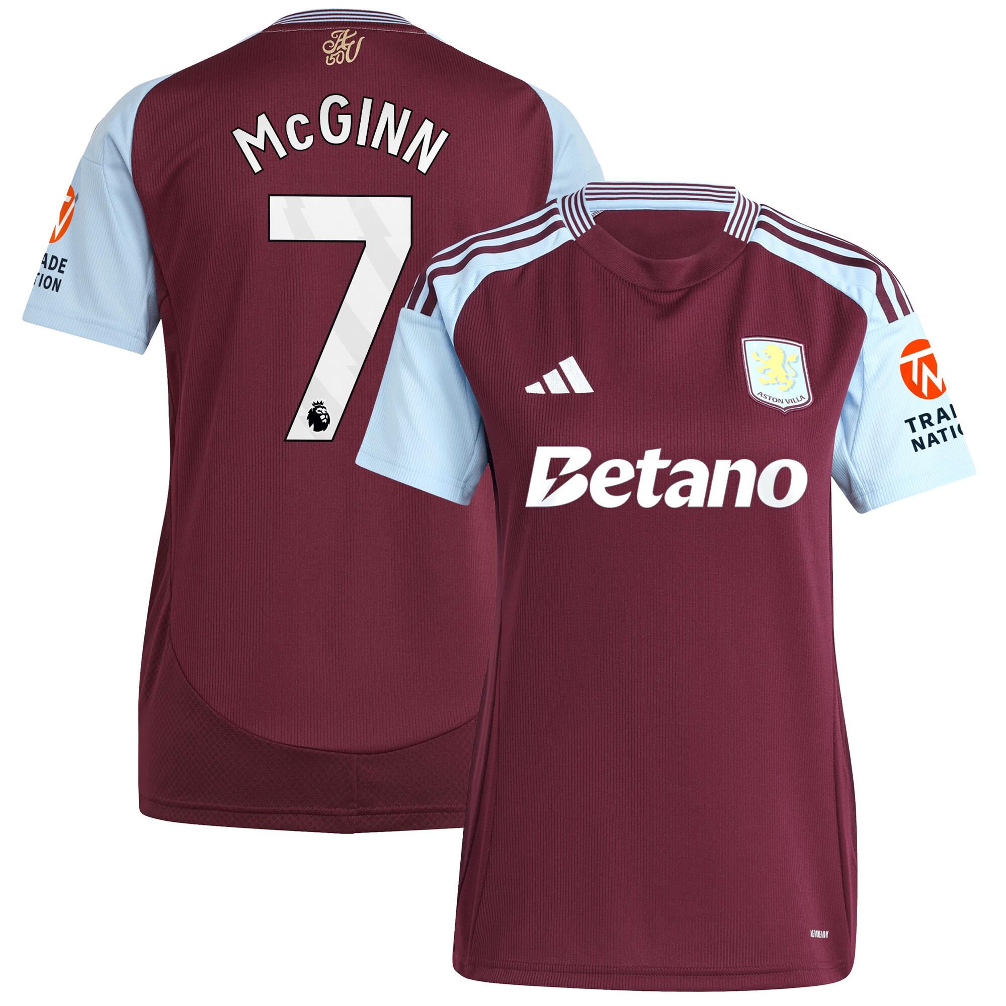 aston villa adidas home shirt 2024-25 – womens with mcginn 7 printing Collection | Official Aston Villa FC Gear Online