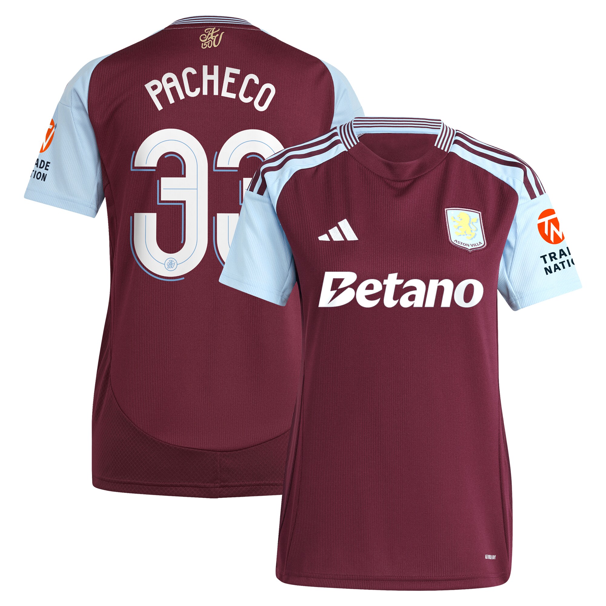 aston villa adidas home shirt 2024-25 – womens with pacheco 33 cup printing Collection | Official Aston Villa FC Gear Online