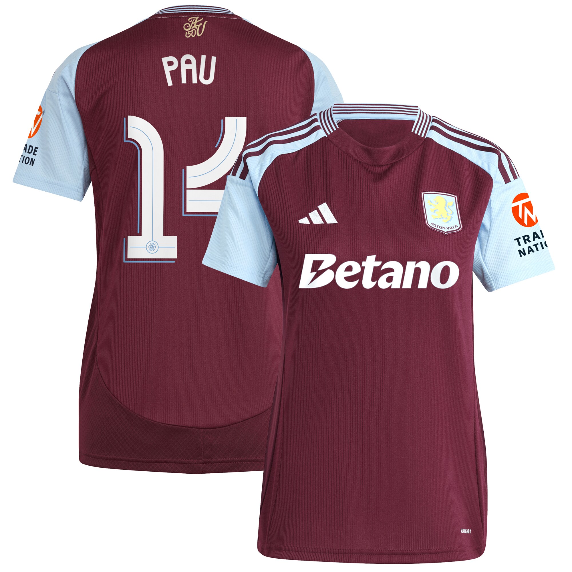 aston villa adidas home shirt 2024-25 – womens with pau 14 cup printing Collection | Official Aston Villa FC Gear Online