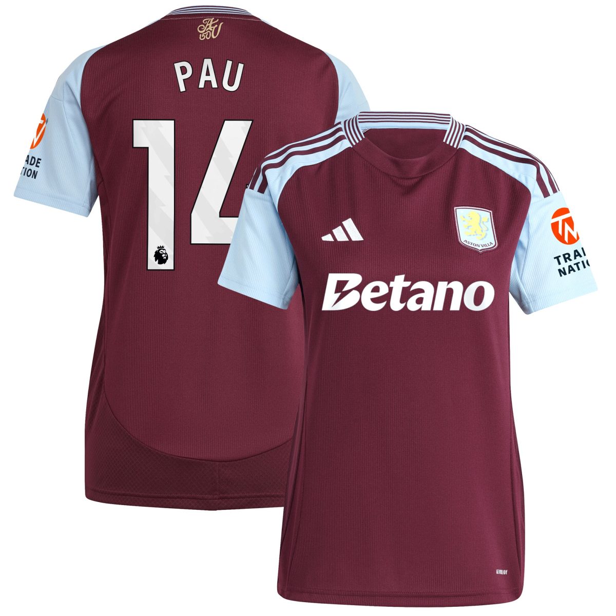 aston villa adidas home shirt 2024-25 – womens with pau 14 printing Collection | Official Aston Villa FC Gear Online