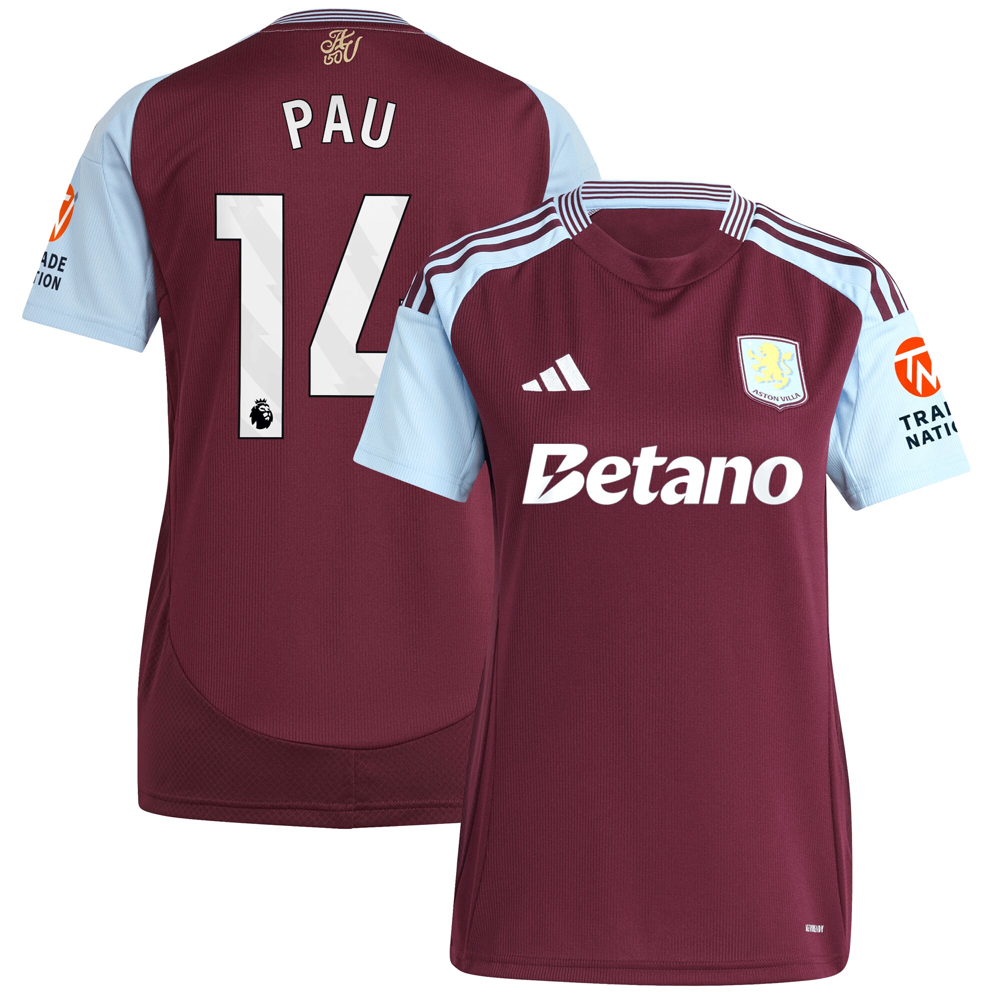 aston villa adidas home shirt 2024-25 – womens with pau 14 printing Collection | Official Aston Villa FC Gear Online