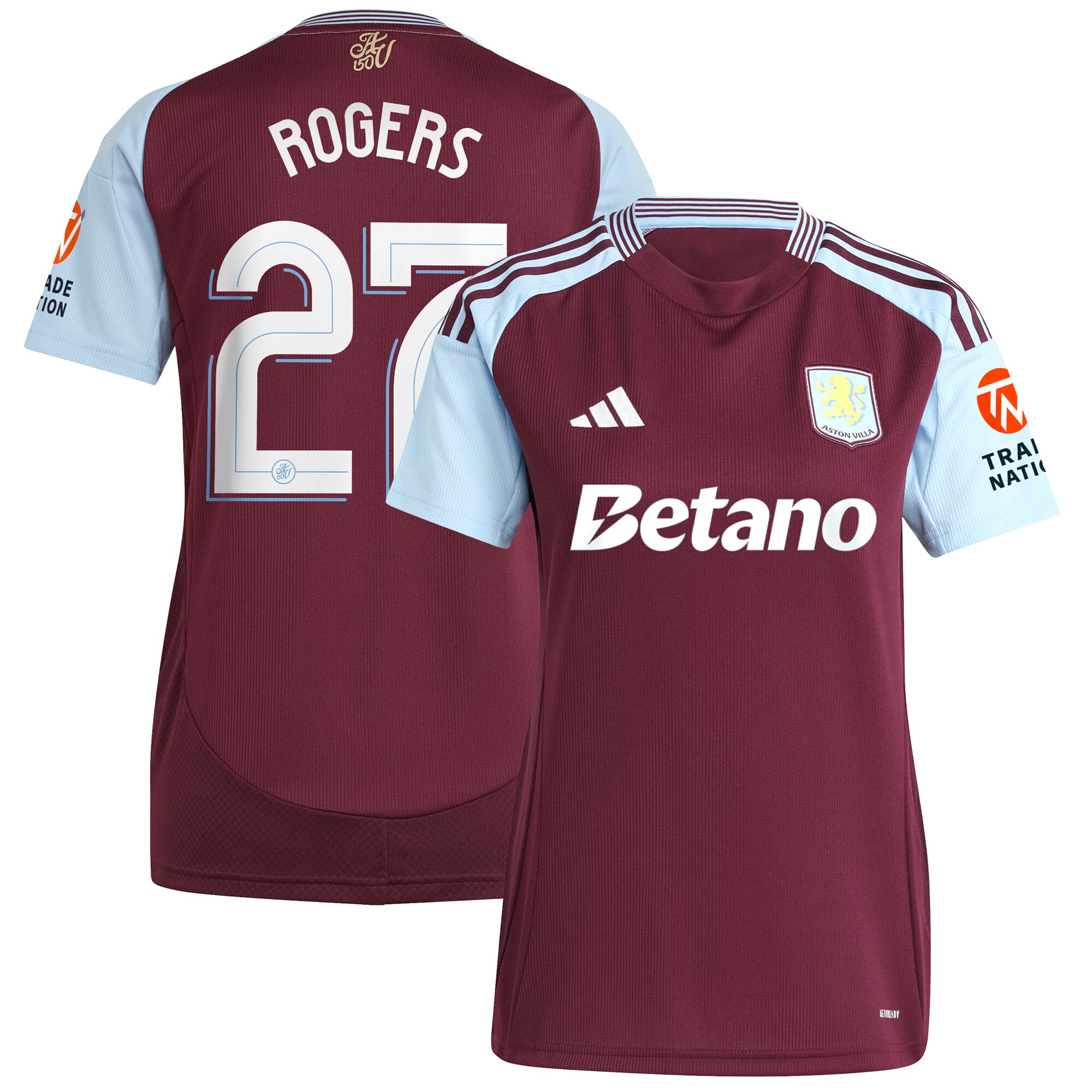 aston villa adidas home shirt 2024-25 – womens with rogers 27 cup printing Collection | Official Aston Villa FC Gear Online