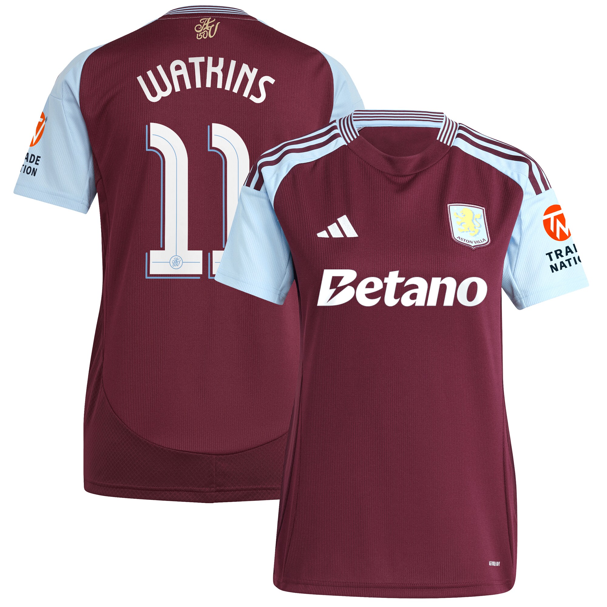 aston villa adidas home shirt 2024-25 – womens with watkins 11 cup printing Collection | Official Aston Villa FC Gear Online