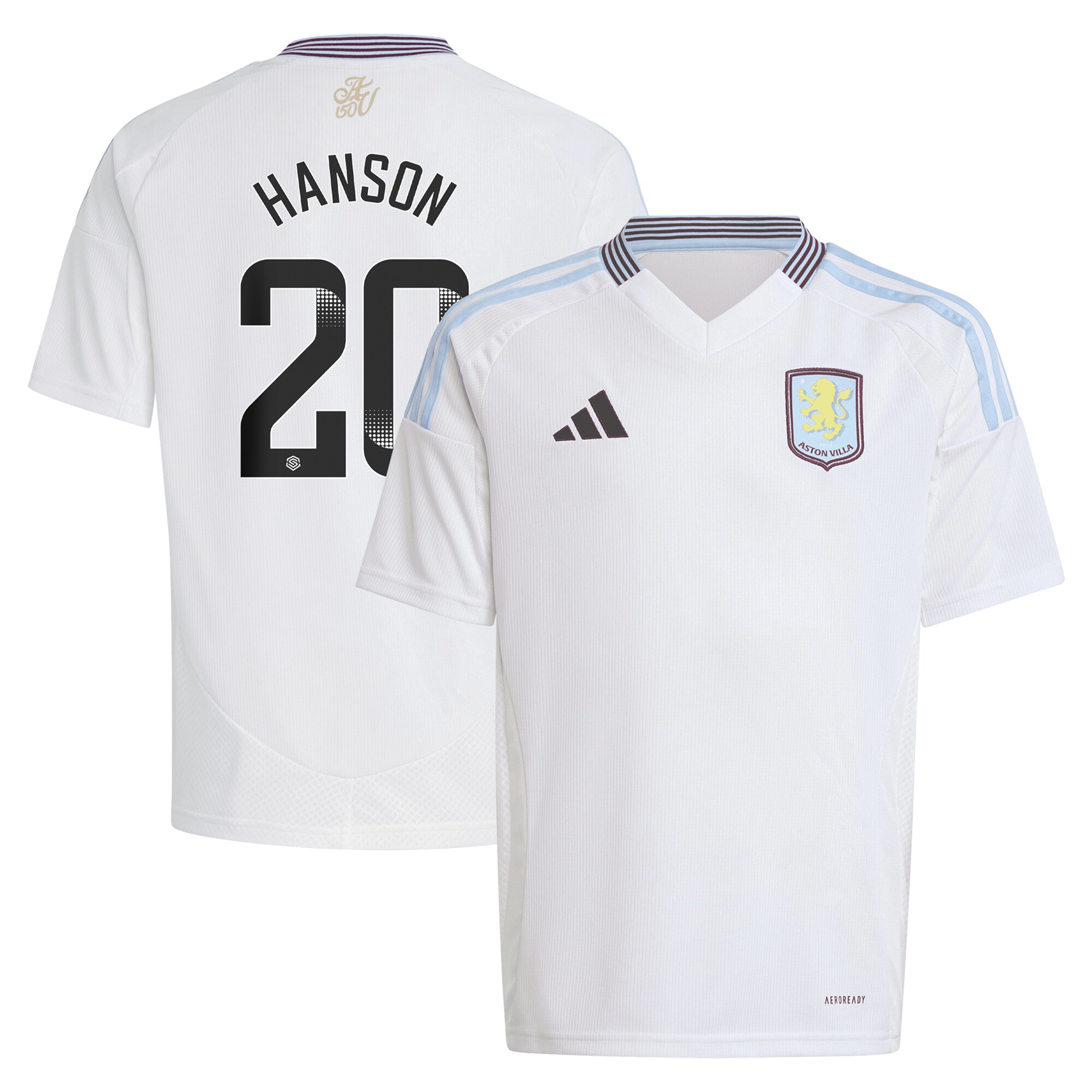 aston villa wsl adidas away shirt 2024-25 – kids with hanson 20 printing Collection | Official Aston Villa FC Gear Online