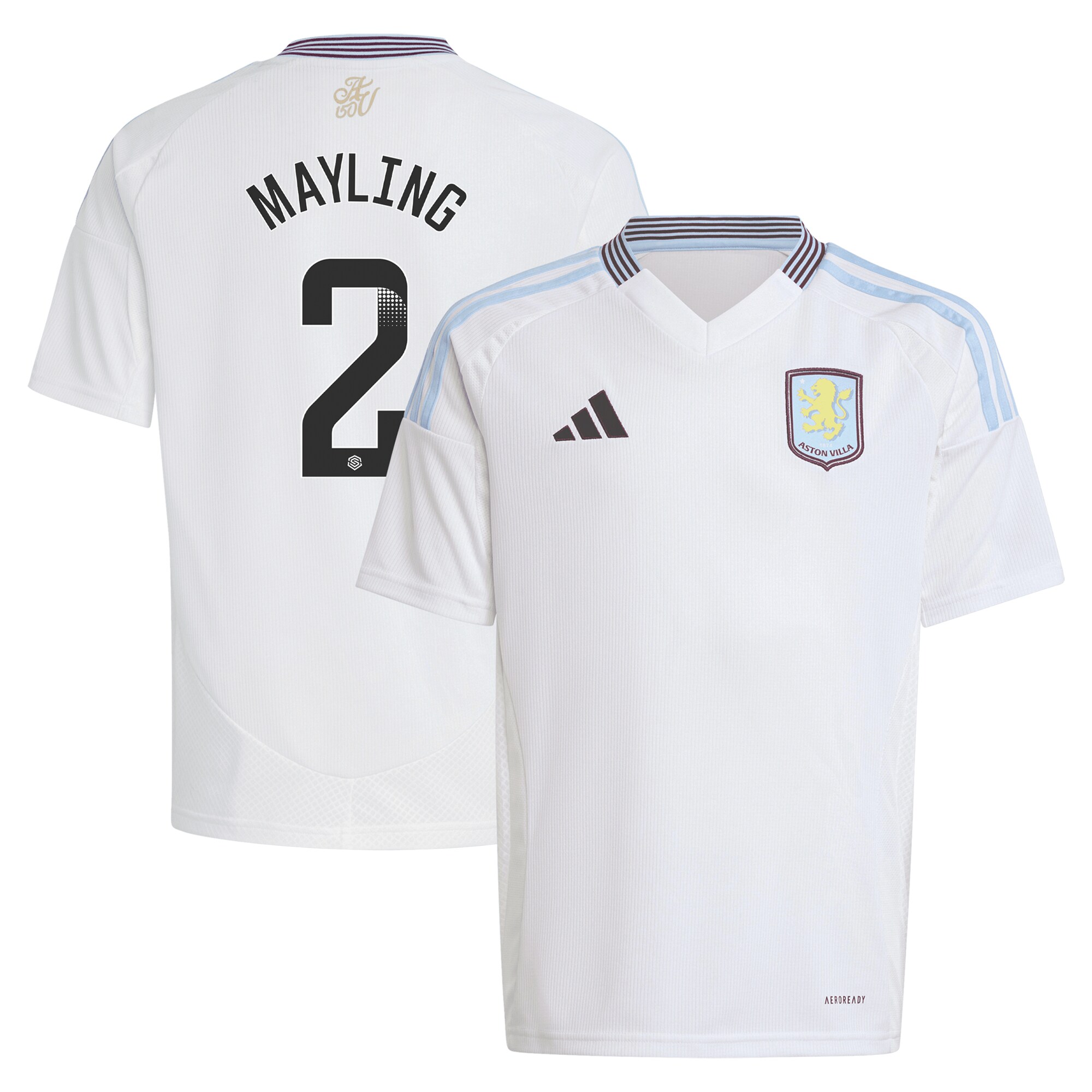 aston villa wsl adidas away shirt 2024-25 – kids with mayling 2 printing Collection | Official Aston Villa FC Gear Online