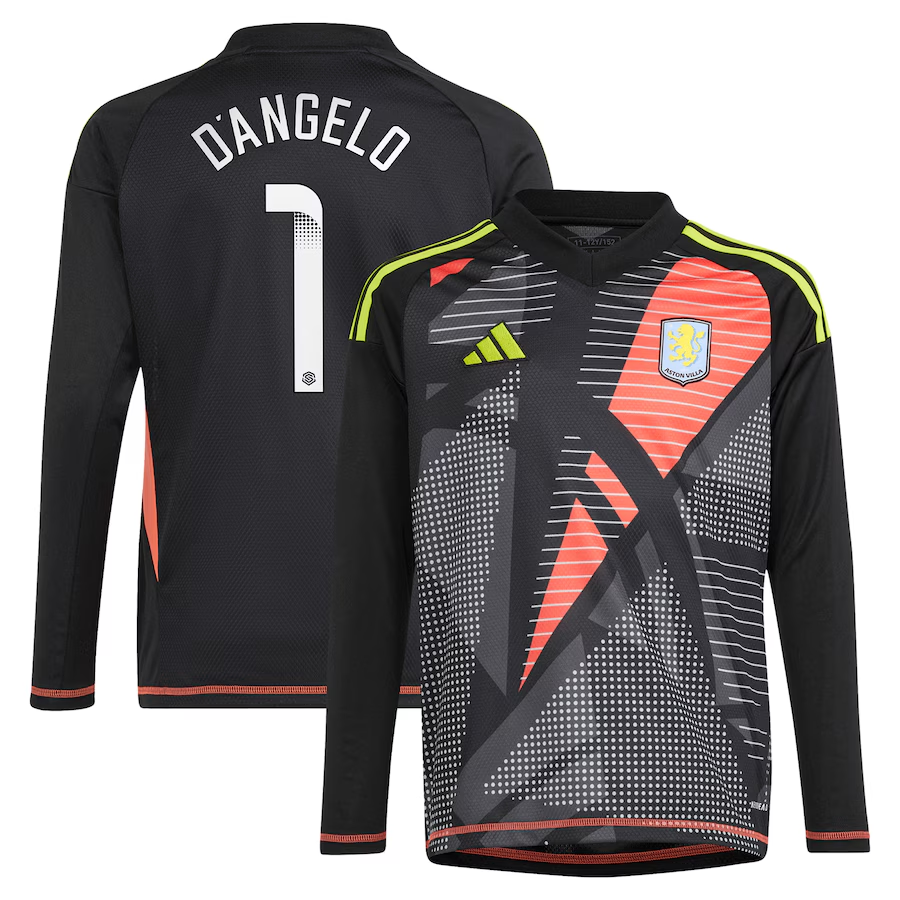 aston villa wsl adidas goalkeeper shirt 2024-25 – long sleeve – kids with d8217angelo 1 printing Collection | Official Aston Villa FC Gear Online