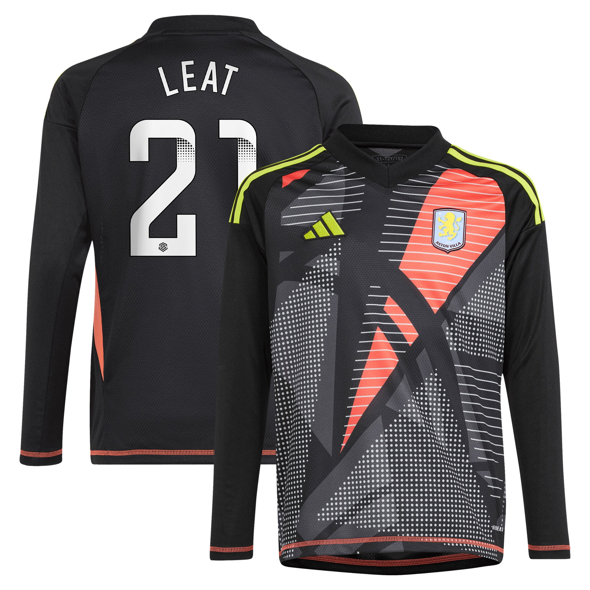 aston villa wsl adidas goalkeeper shirt 2024-25 – long sleeve – kids with leat 21 printing Collection | Official Aston Villa FC Gear Online