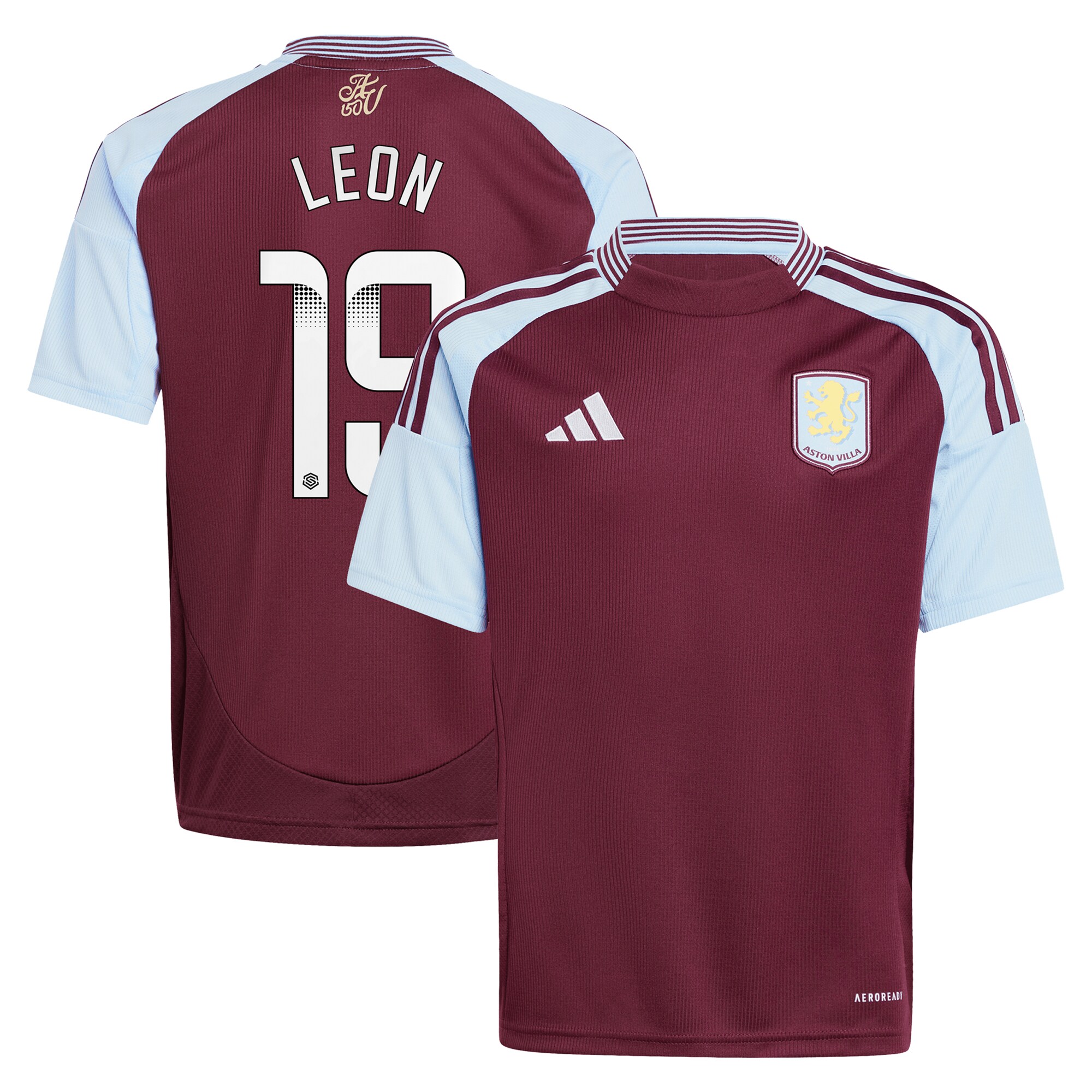 aston villa wsl adidas home shirt 2024-25 – kids with leon 19 printing Collection | Official Aston Villa FC Gear Online